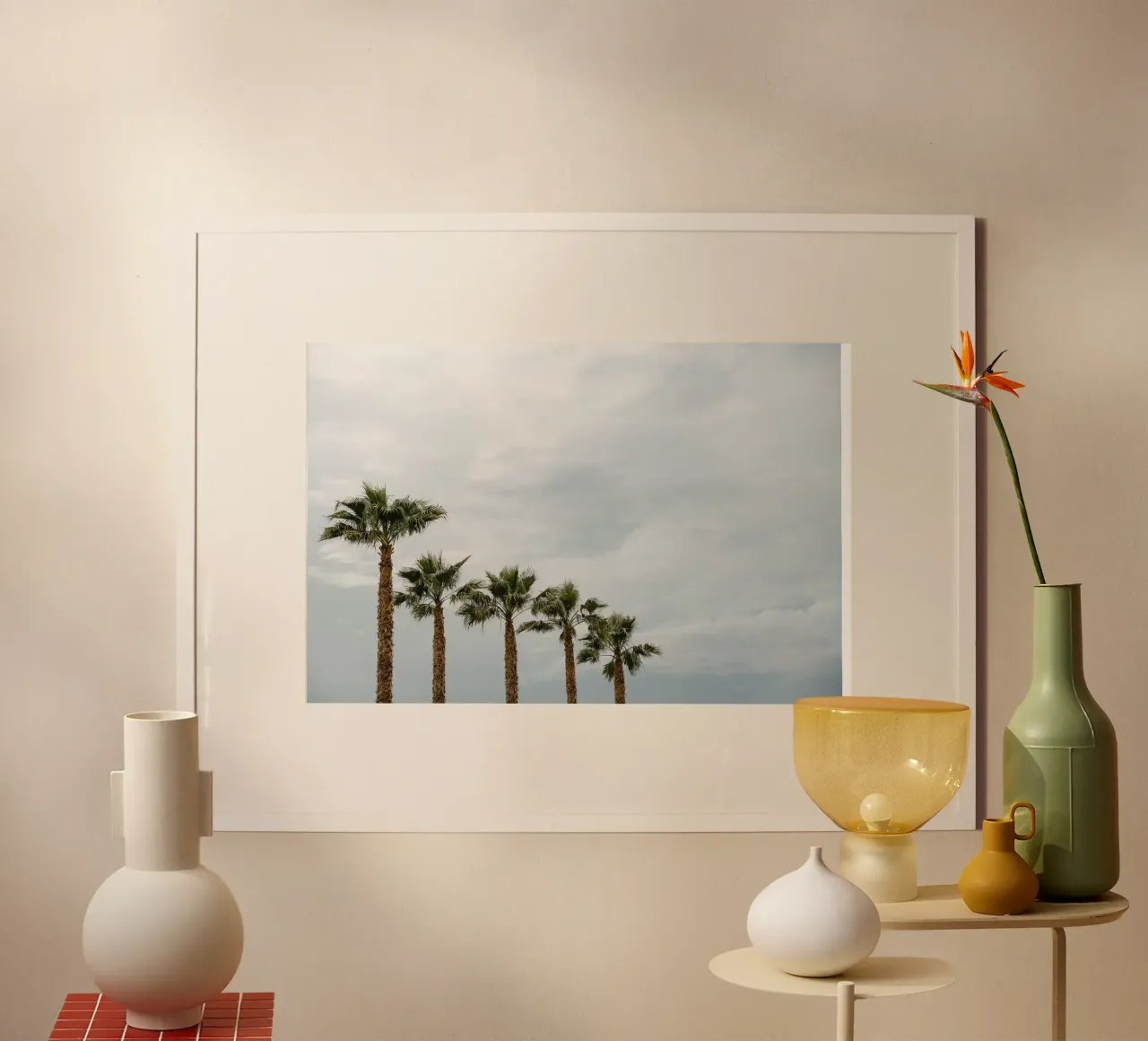 Palm trees in a row at the beach carta hahnemühle da photolovers