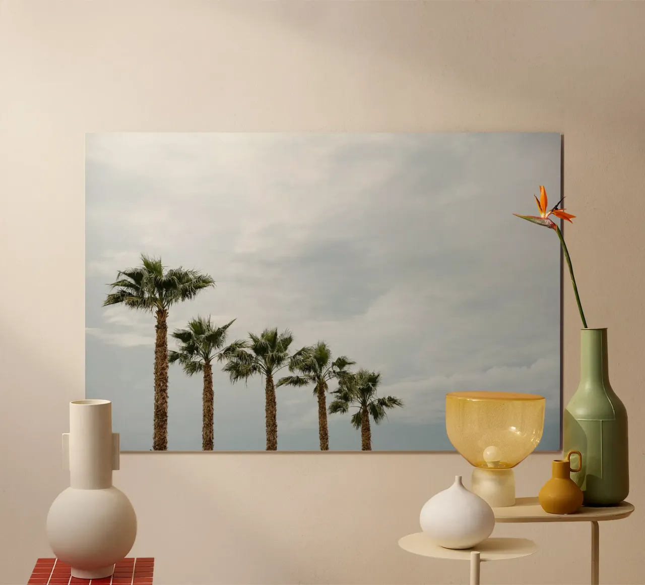 Palm trees in a row at the beach carta hahnemühle da photolovers