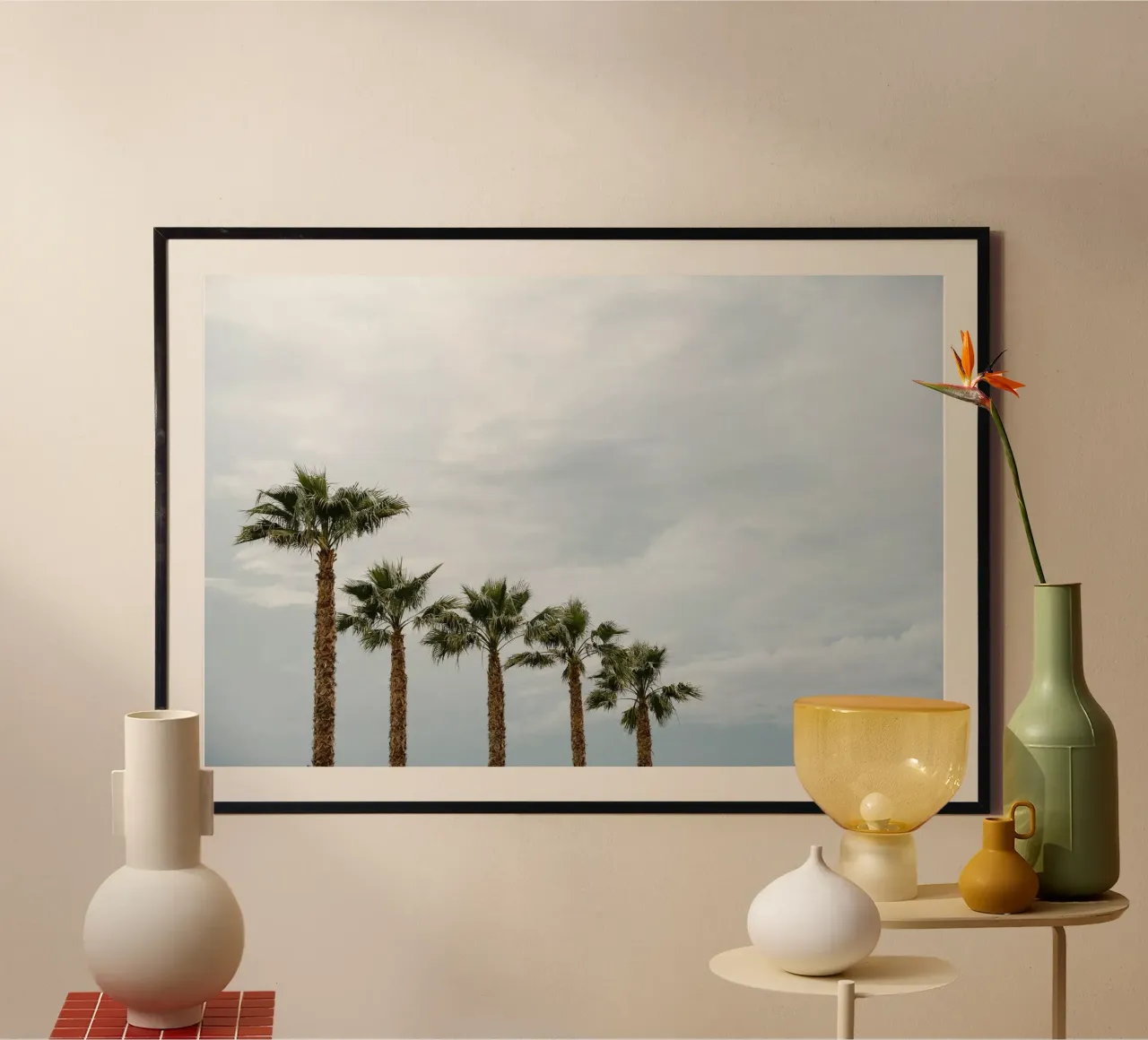 Palm trees in a row at the beach carta hahnemühle da photolovers