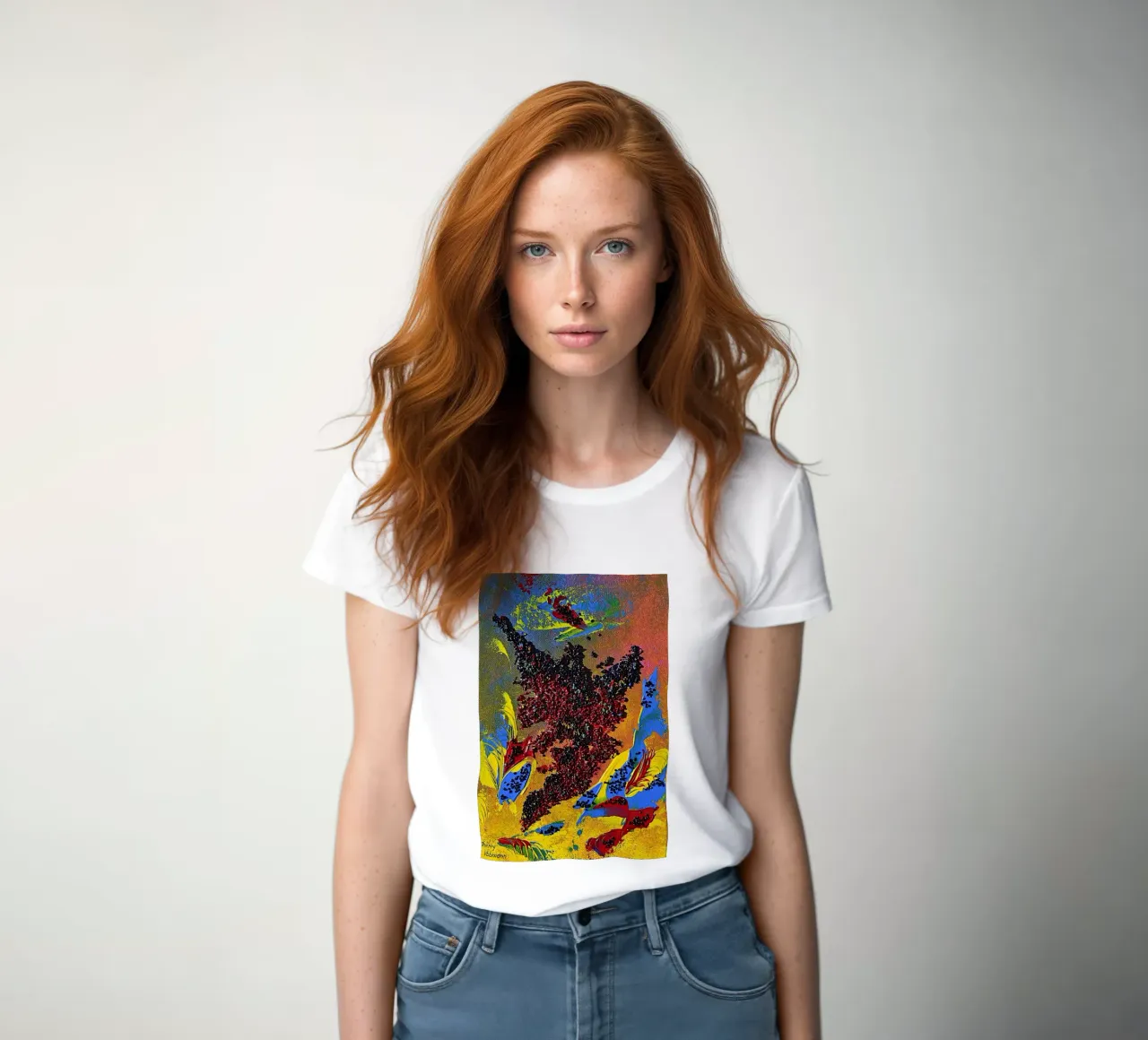 HEAVY TEXTURED ART dames t-shirt getailleerd van Thierry Vobmann Abstract painting