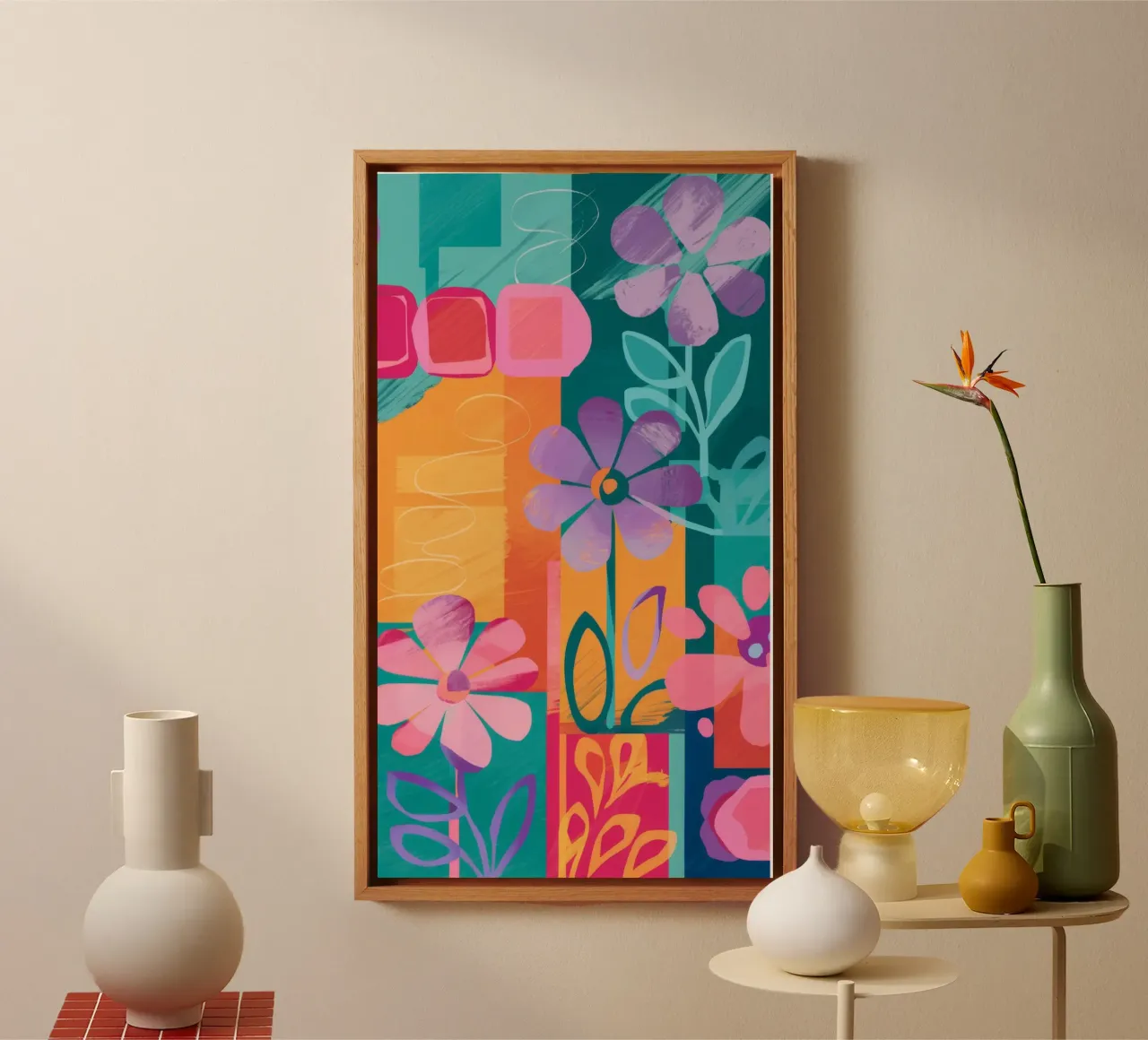 Levendige bloemsymfonie canvas met Baklijst van Chroma Haven