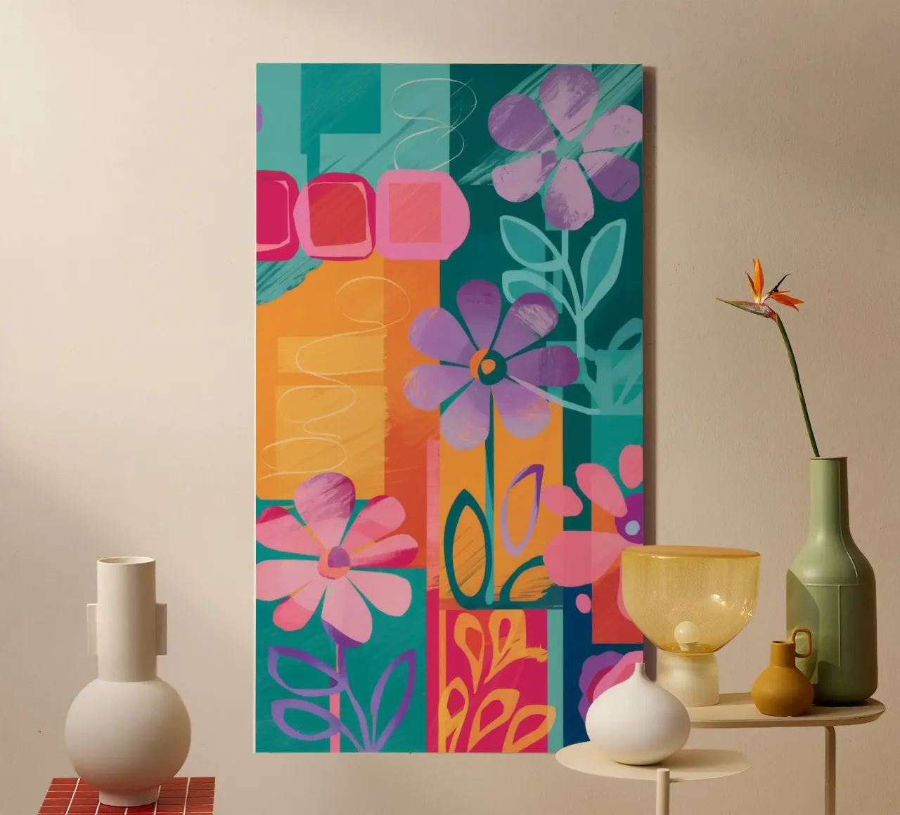 Levendige bloemsymfonie canvas met Baklijst van Chroma Haven