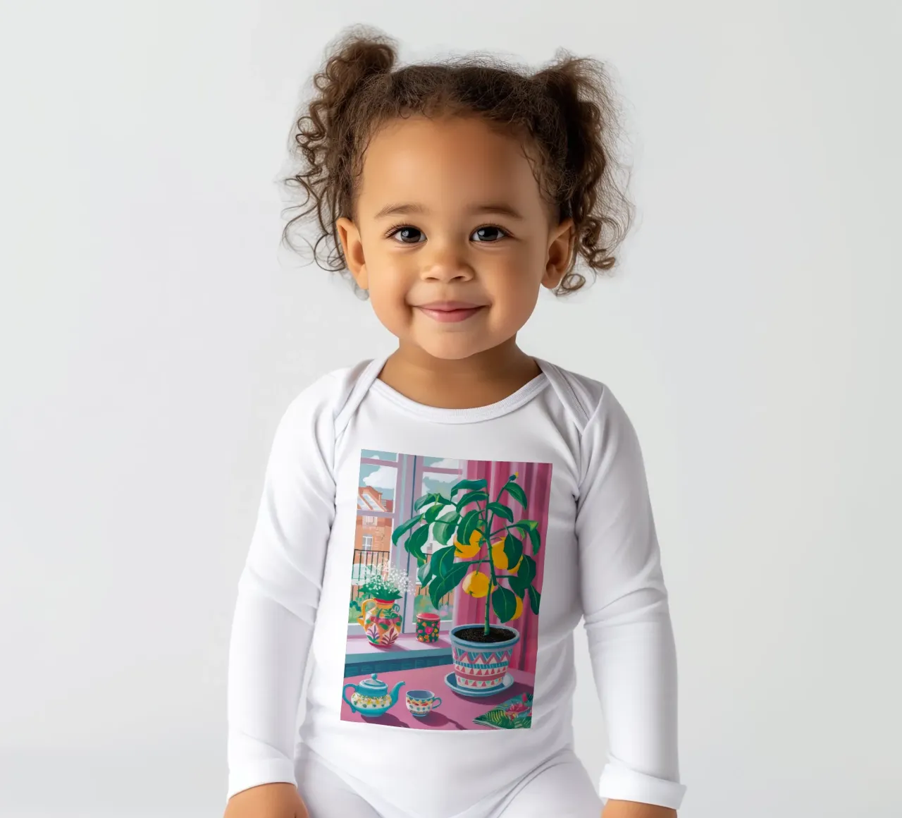 Sunlit Lemon Repose long-sleeve baby romper by Chroma Haven