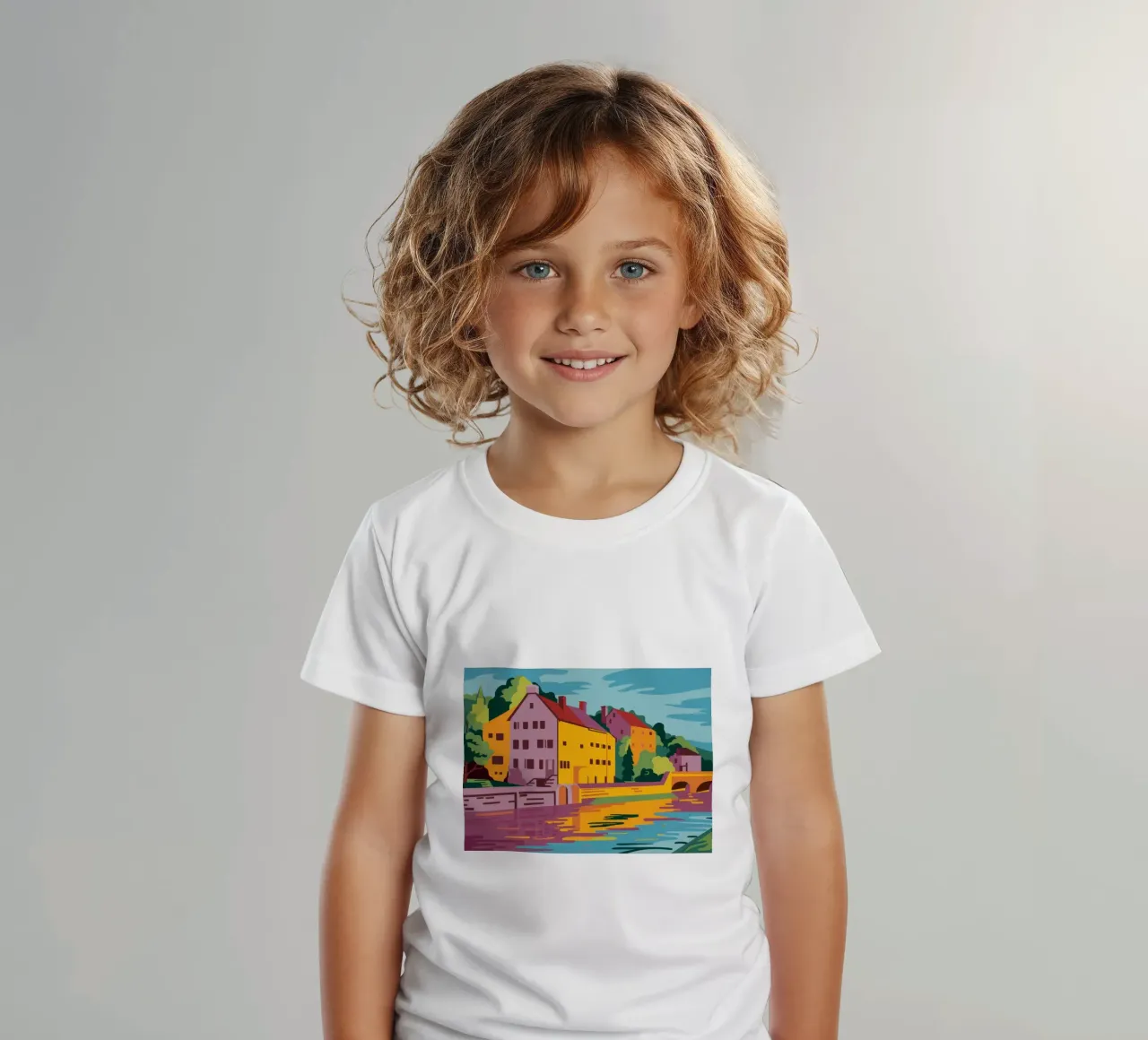 Golden River Town kids t-shirt by Chroma Haven