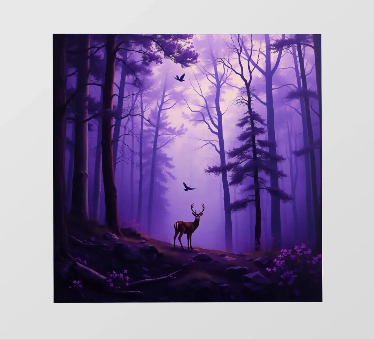 Un cervo maestoso in una foresta nebbiosa al crepuscolo pellicola backlit da DesignDoodle
