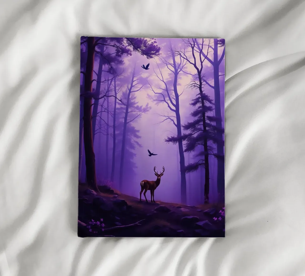 Cerf majestueux dans une forêt brumeuse au crépuscule carnet de notes de DesignDoodle