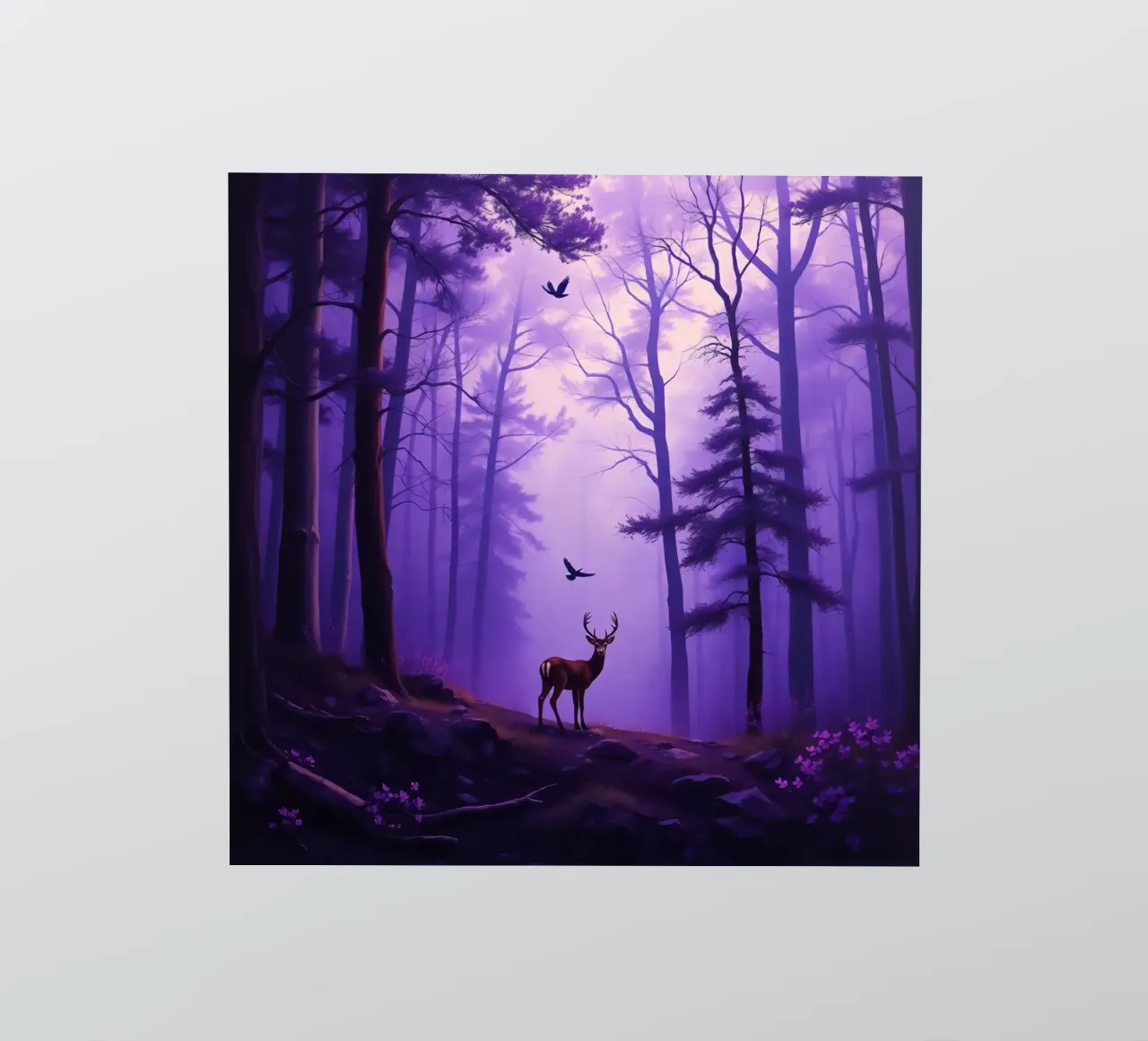 Cerf majestueux dans une forêt brumeuse au crépuscule autocollant de DesignDoodle