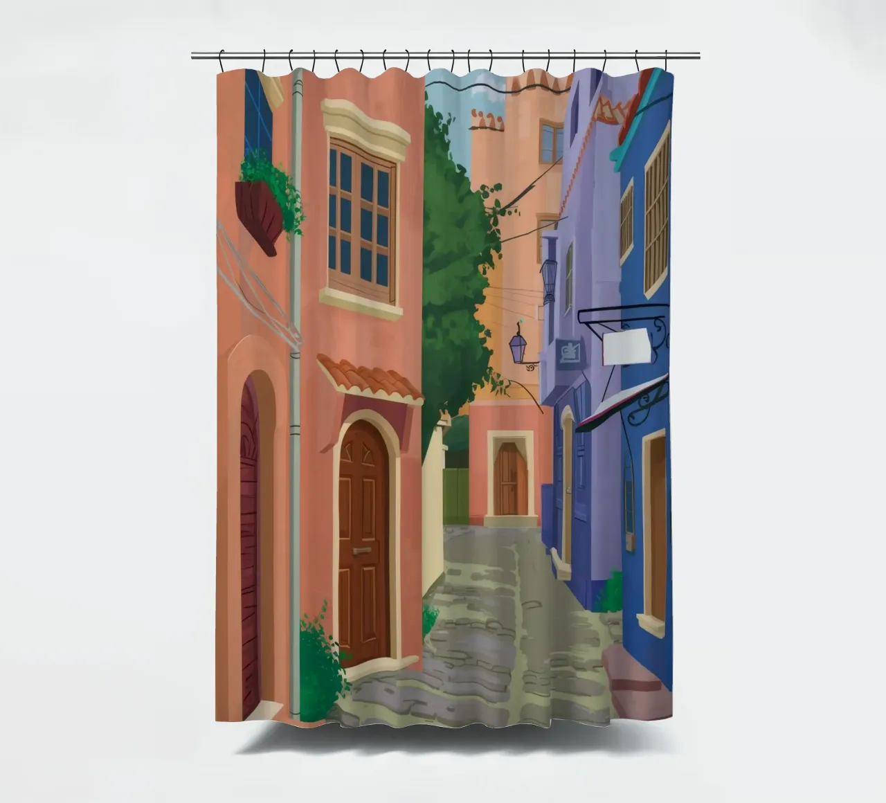 Quaint Alleyway Charm shower curtain by Chroma Haven