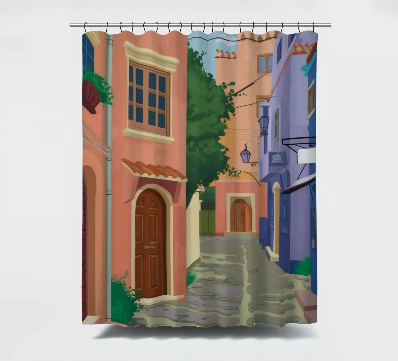 Quaint Alleyway Charm shower curtain by Chroma Haven