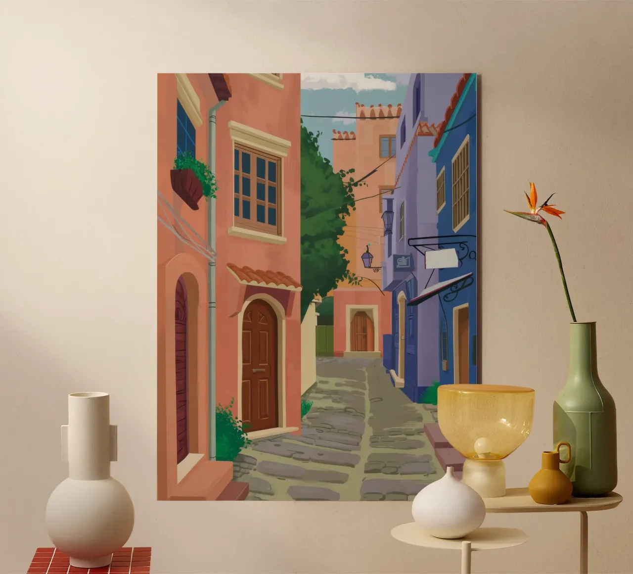 Quaint Alleyway Charm alu-dibond by Chroma Haven