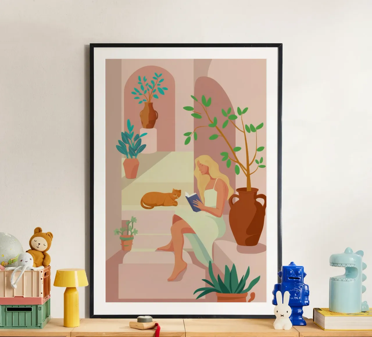 Angolo di lettura baciato dal sole poster con telaio in alluminio da Stone Patina