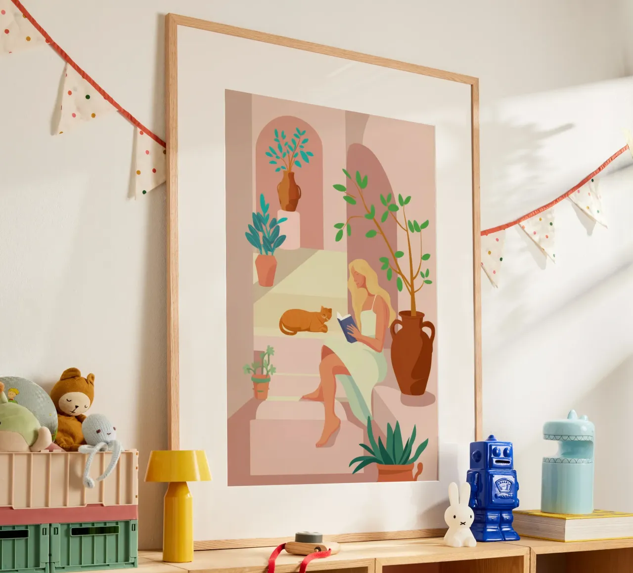 Angolo di lettura baciato dal sole poster con telaio in alluminio da Stone Patina