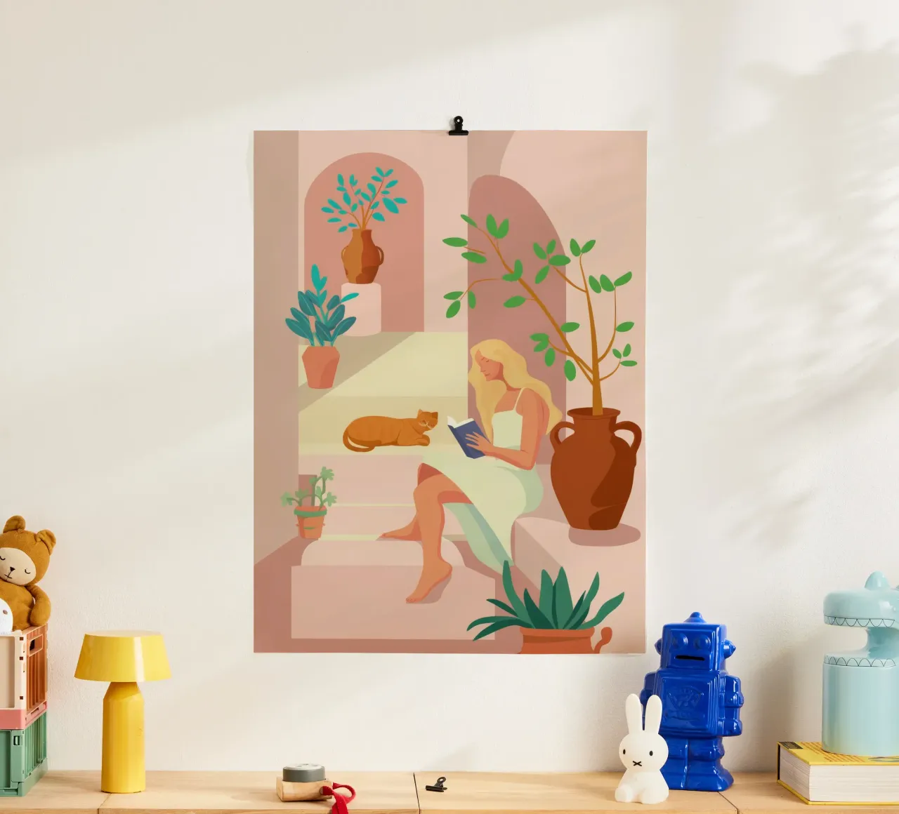 Angolo di lettura baciato dal sole poster con telaio in alluminio da Stone Patina