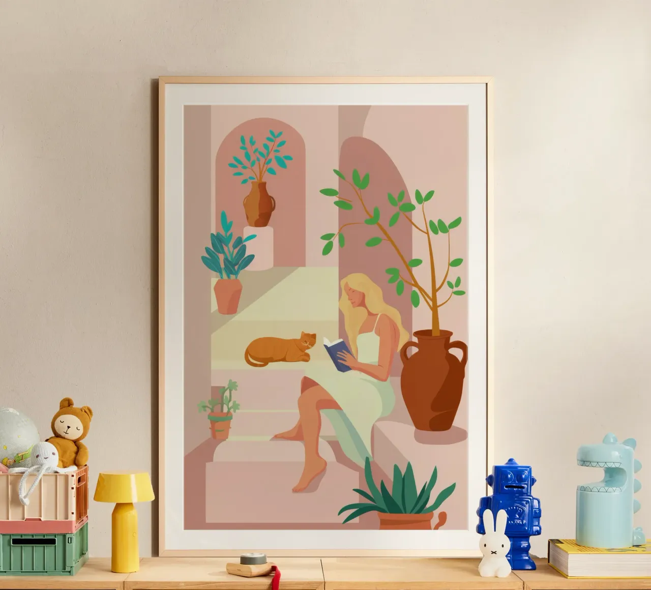 Angolo di lettura baciato dal sole poster con telaio in alluminio da Stone Patina