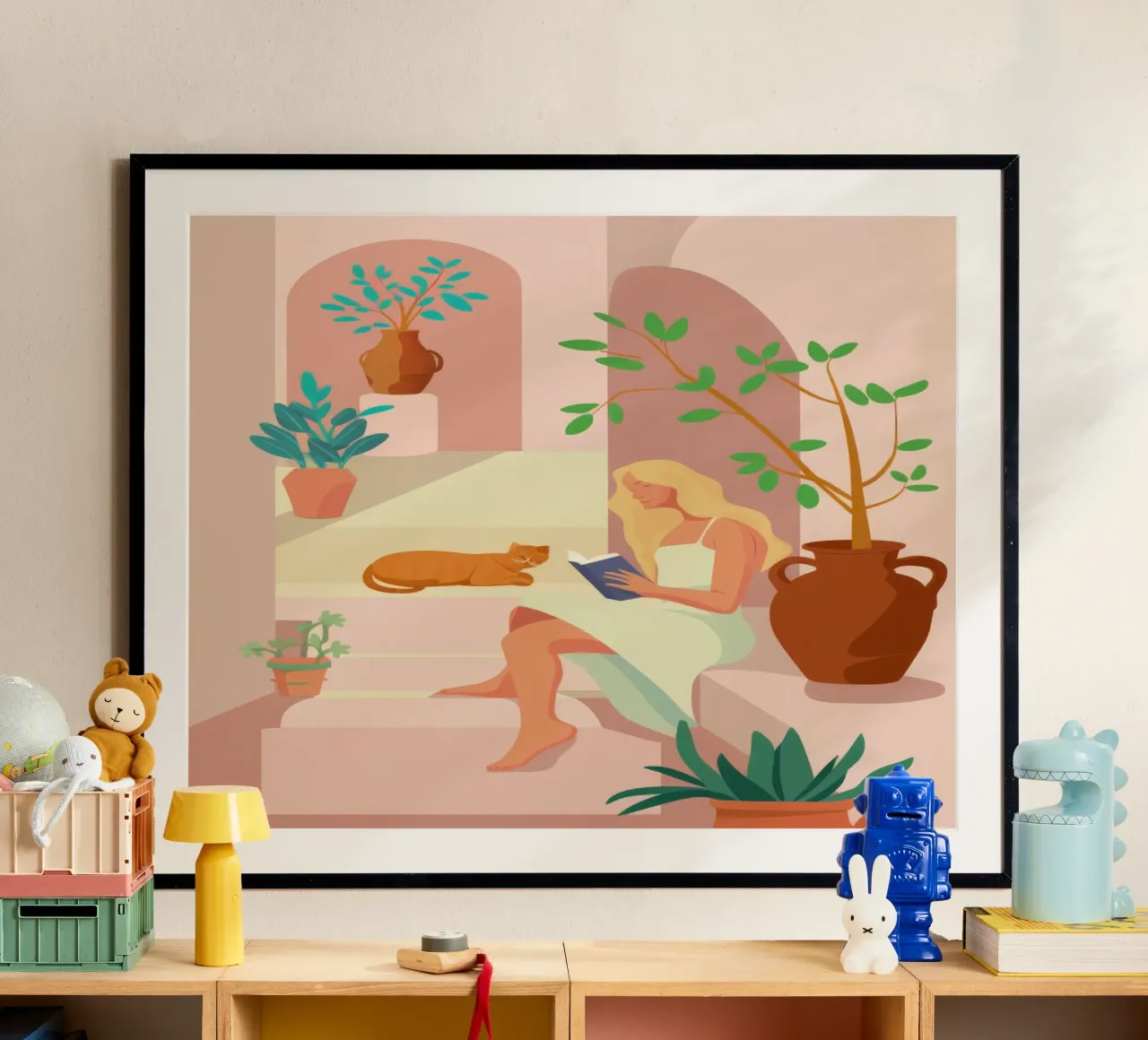 Angolo di lettura baciato dal sole poster con telaio in alluminio da Stone Patina