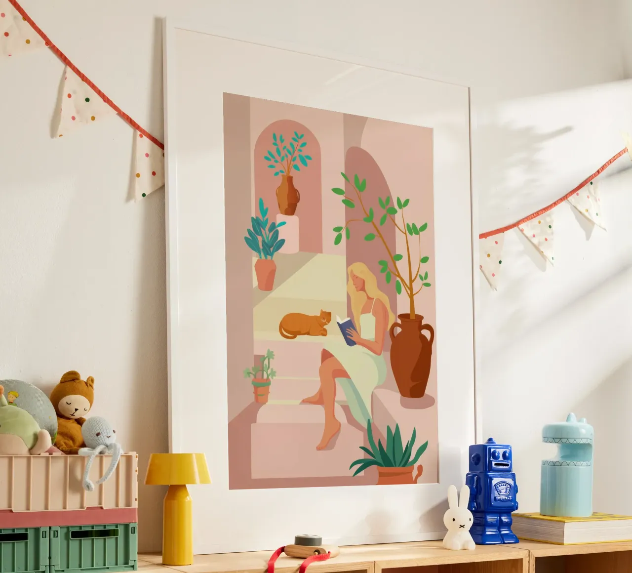 Angolo di lettura baciato dal sole poster con telaio in alluminio da Stone Patina