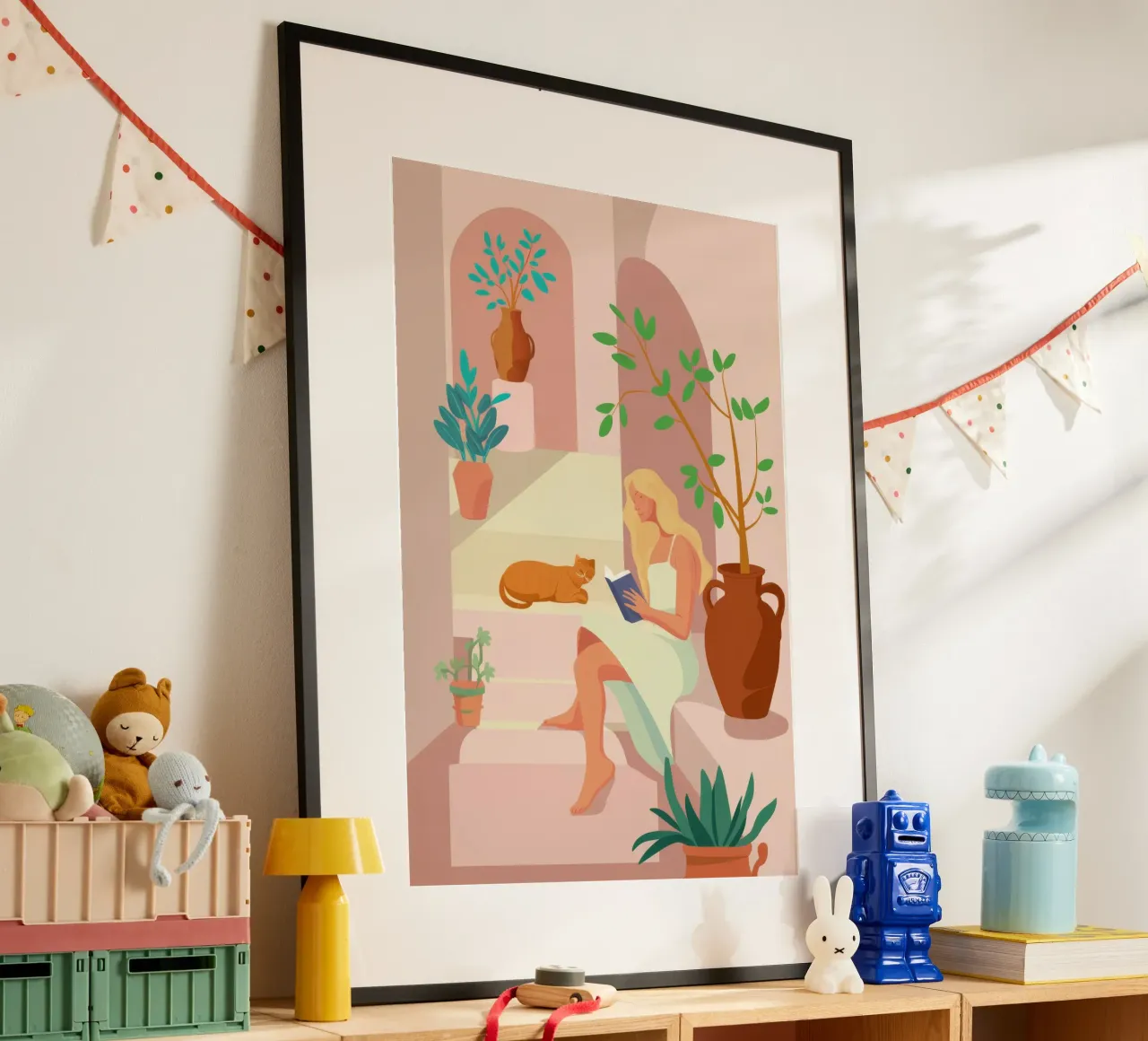 Angolo di lettura baciato dal sole poster con telaio in alluminio da Stone Patina