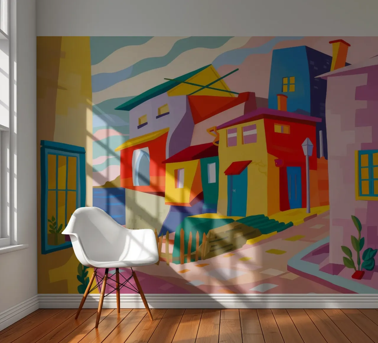 Cubist Hillside Homes photo wallpaper by Chroma Haven
