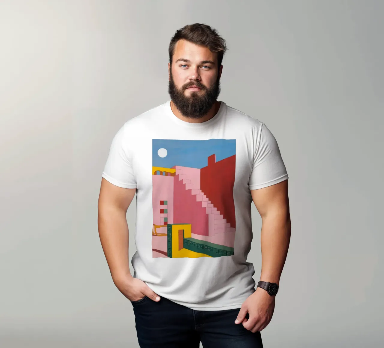 Karminrote Treppe Zenith T-Shirt von Stone Patina