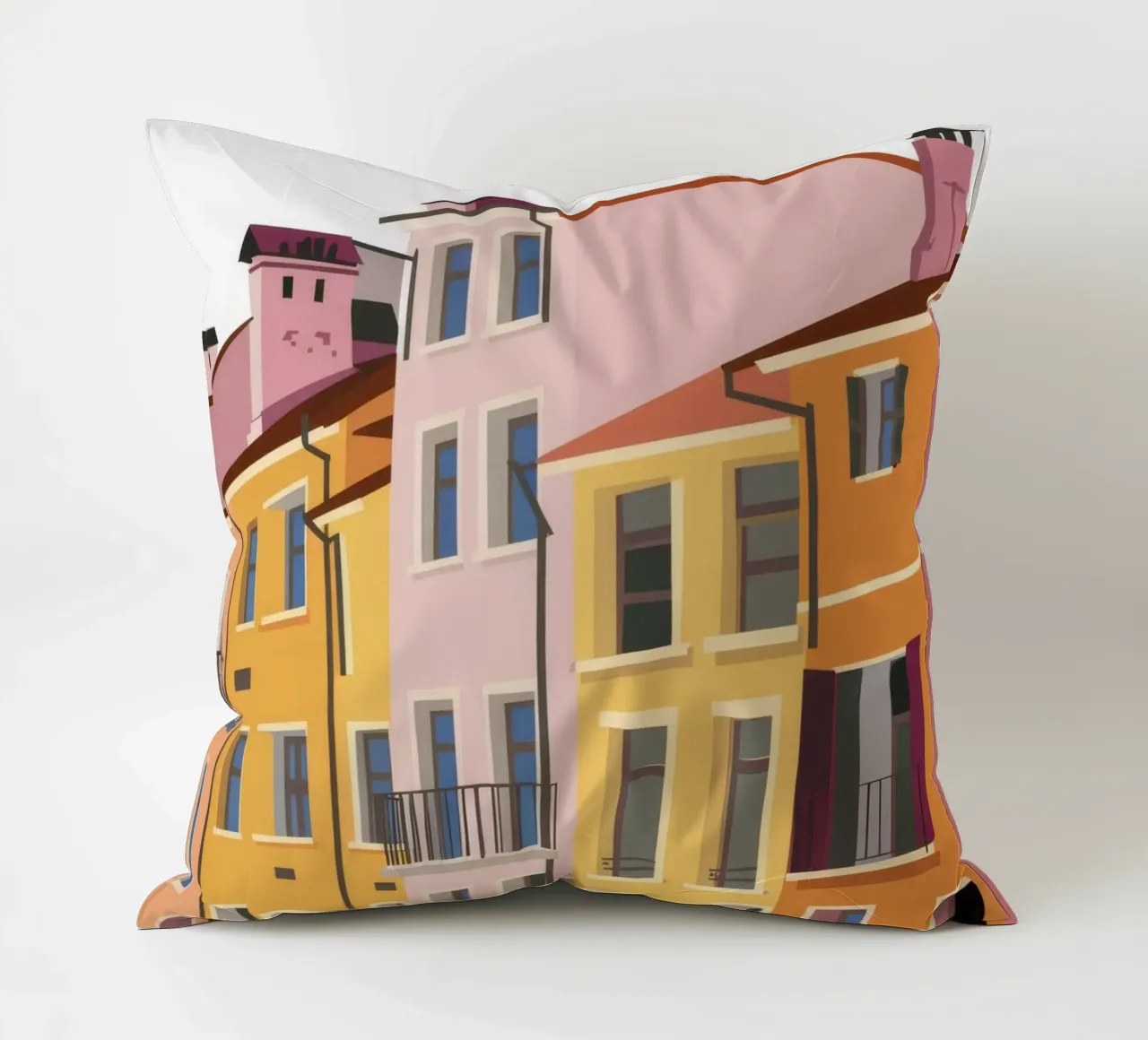 Pastel Rooftop Hues decorative cushion by Chroma Haven