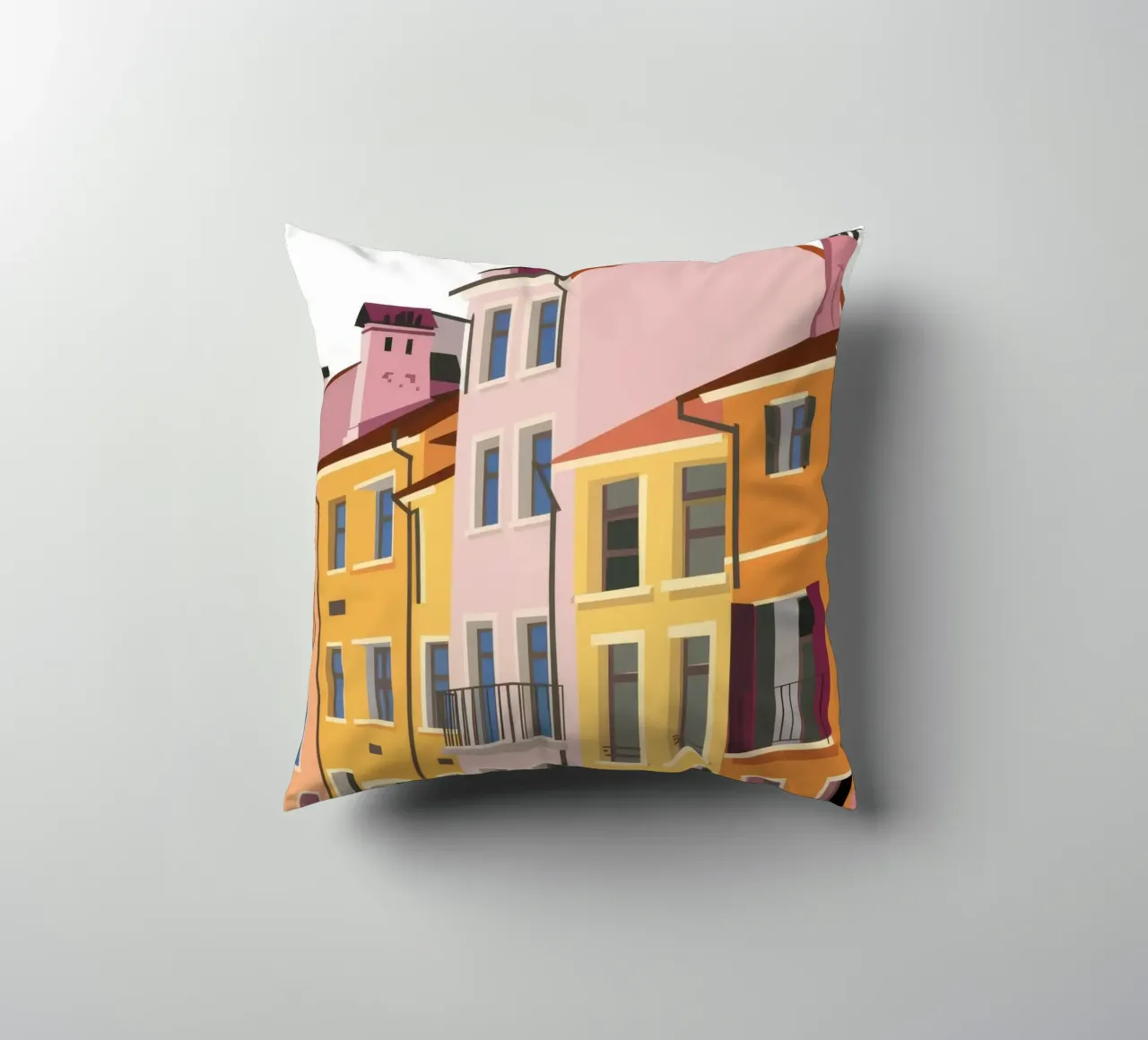 Pastel Rooftop Hues decorative cushion by Chroma Haven