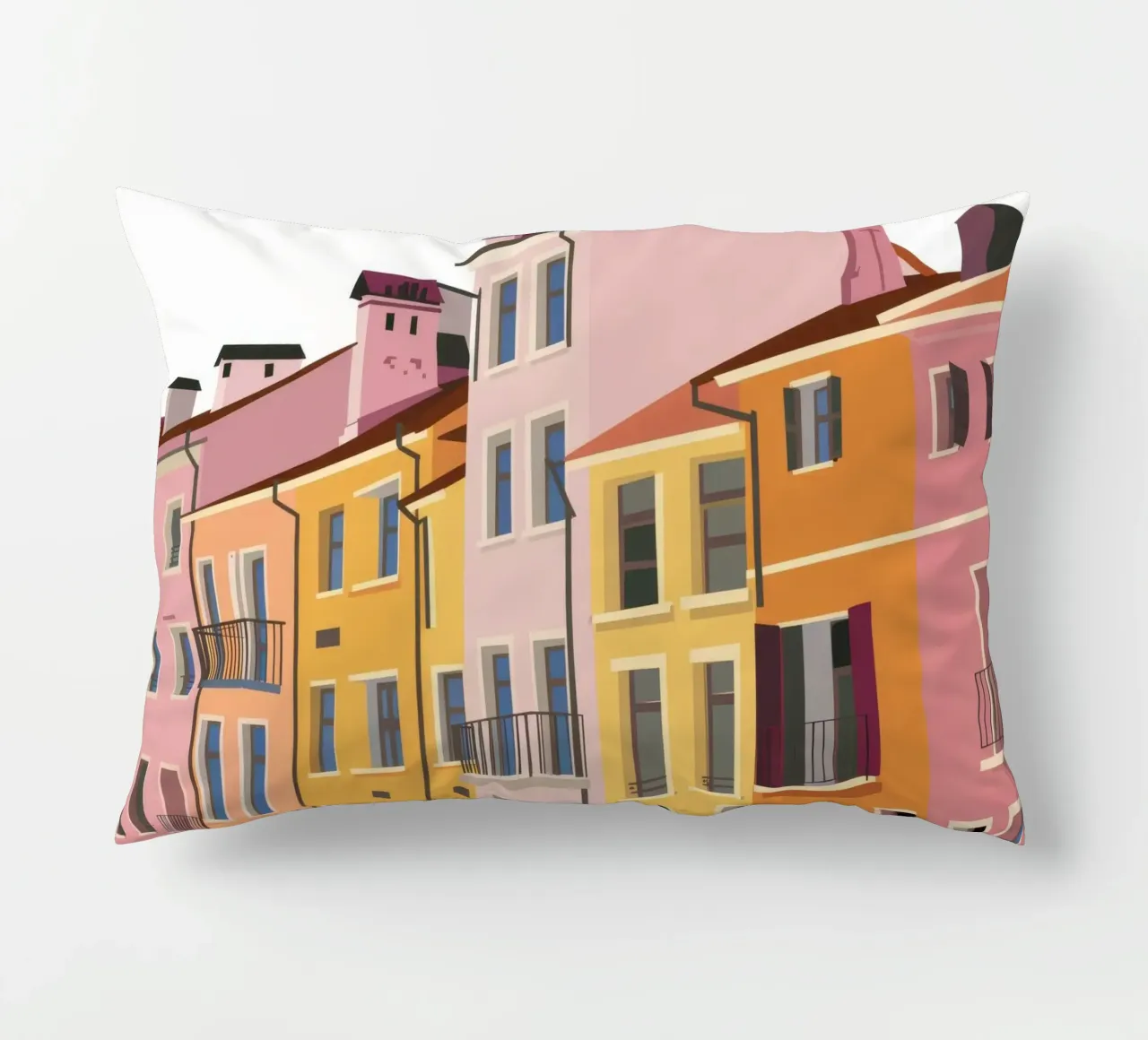 Pastel Rooftop Hues decorative cushion by Chroma Haven