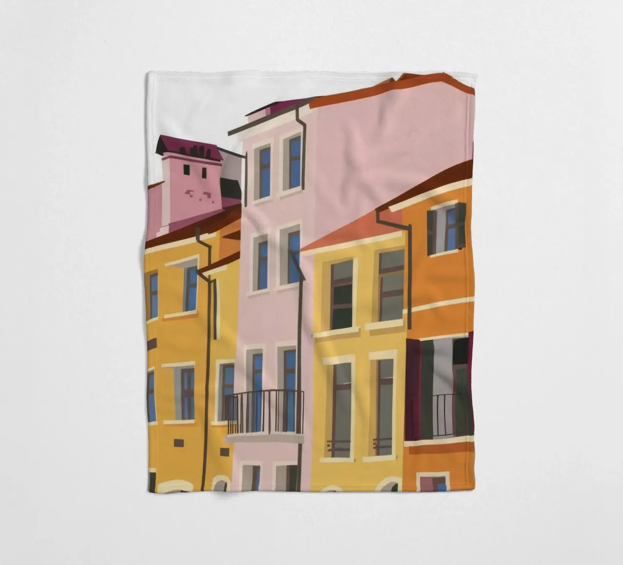 Pastel Rooftop Hues fleece blanket by Chroma Haven