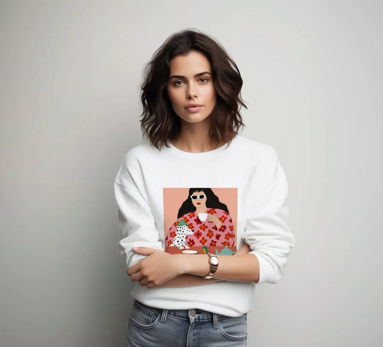 Chic Dalmatian Tea-Time sweatshirt by Chroma Haven