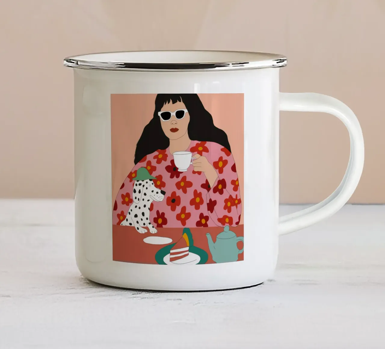 La hora del té dálmata taza de esmalte de Chroma Haven
