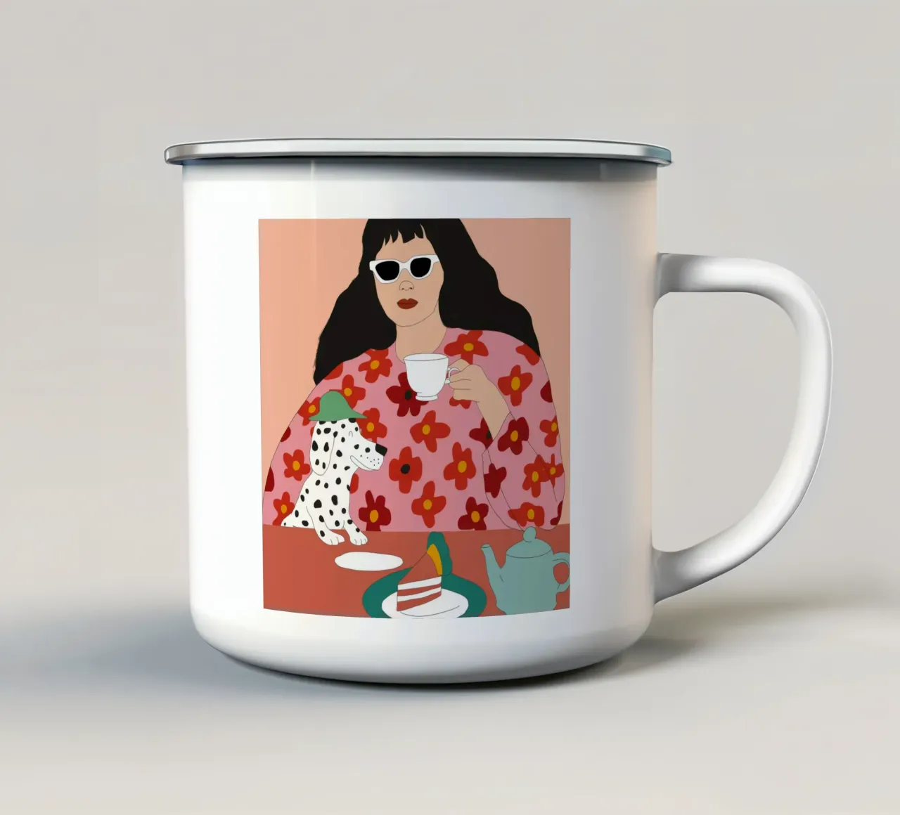 La hora del té dálmata taza de esmalte de Chroma Haven