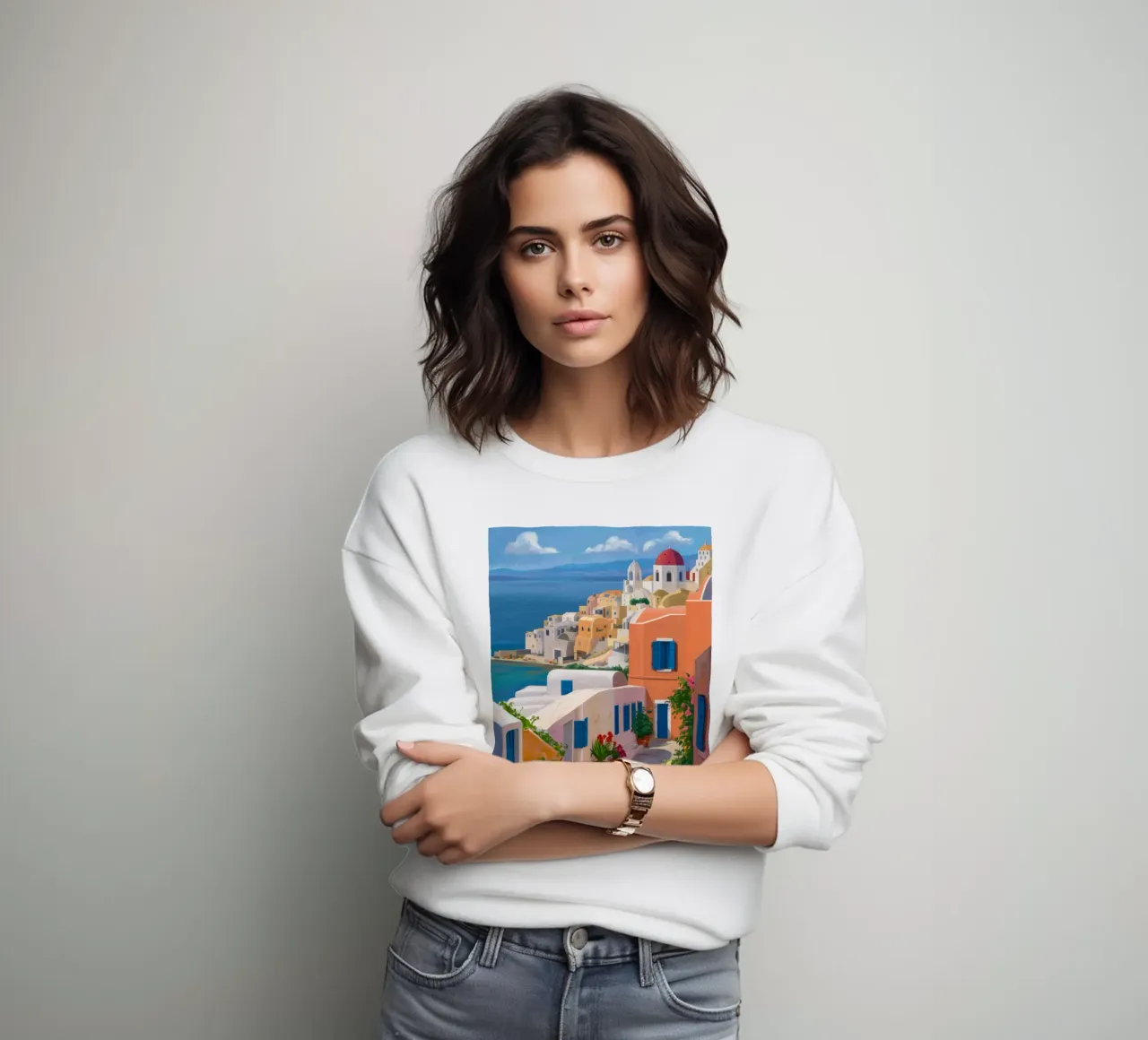 Santorini Steps Vista mare felpa da Chroma Haven