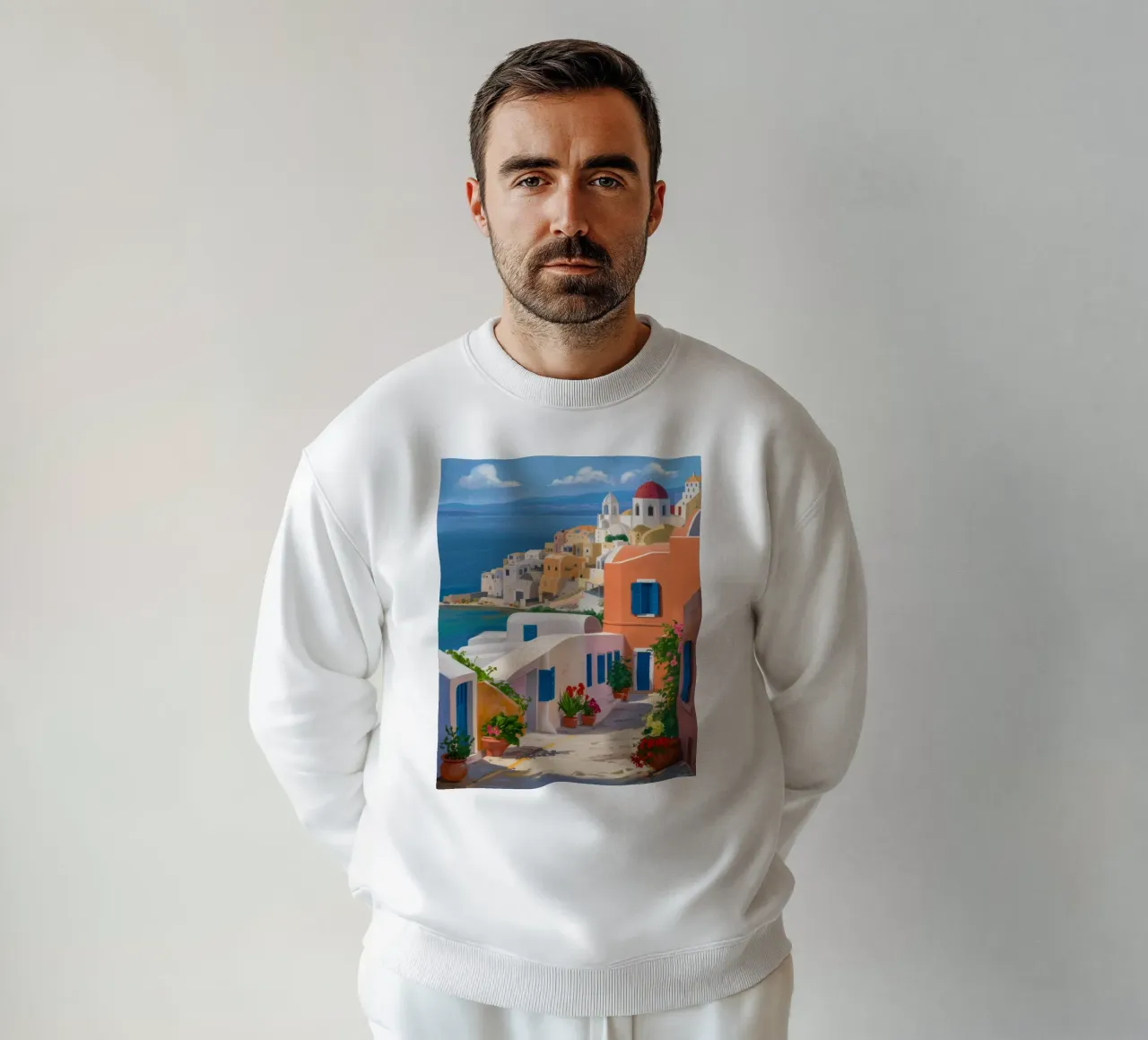 Santorini Steps Meerblick Sweatshirt von Chroma Haven
