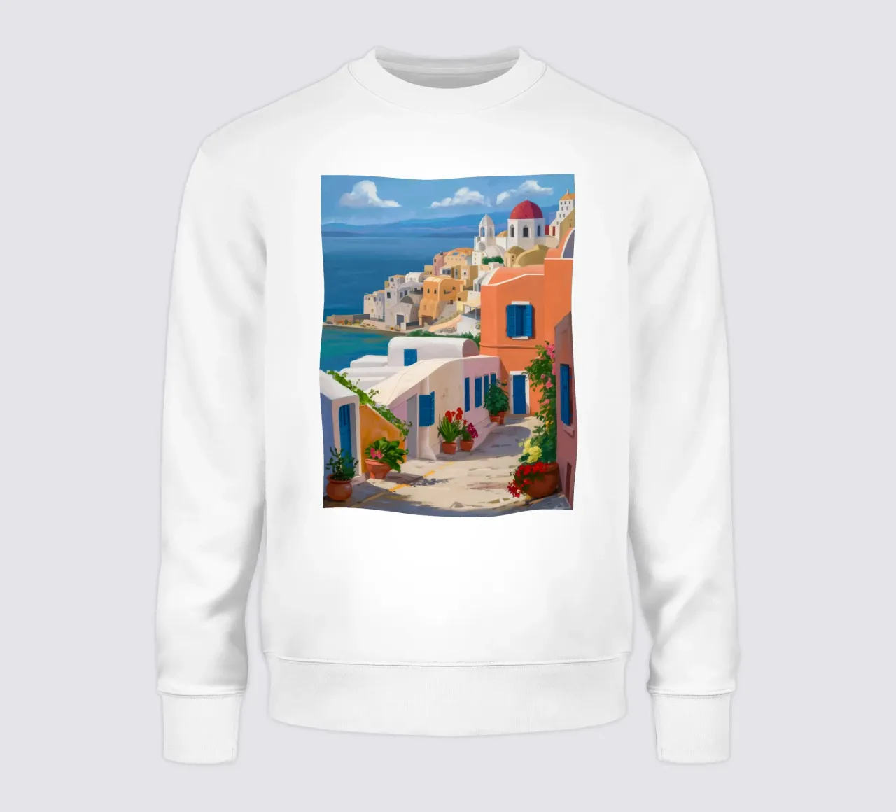 Santorini Steps Meerblick Sweatshirt von Chroma Haven