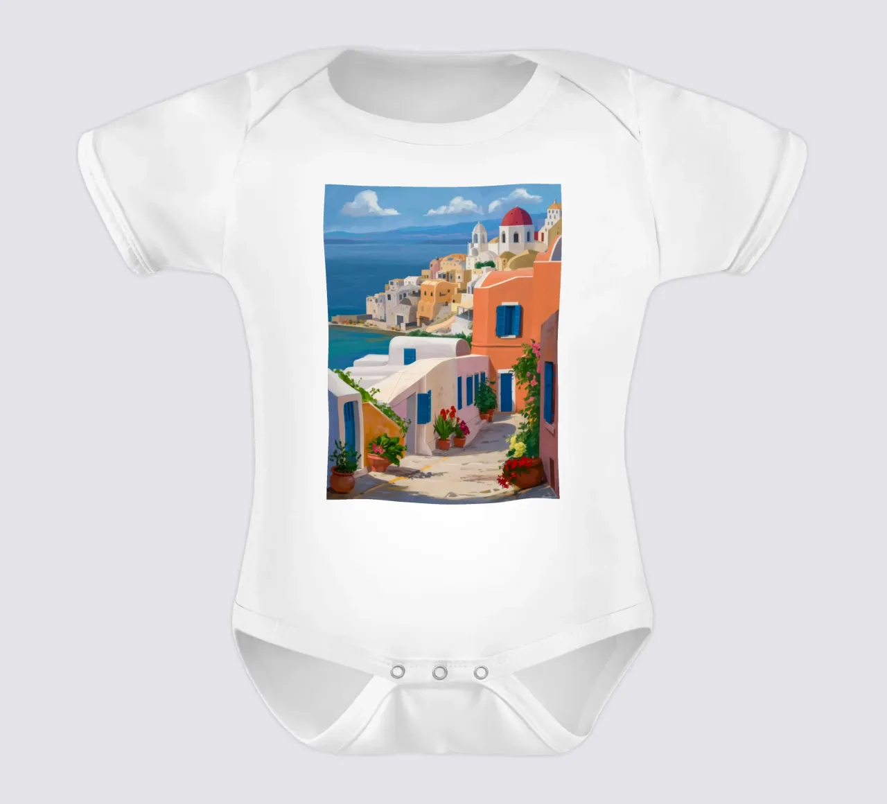 Santorini Steps Vista mare body neonato maniche corte da Chroma Haven