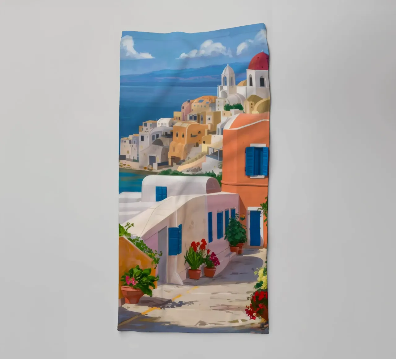 Santorini Steps Vista mare asciugamano da bagno da Chroma Haven