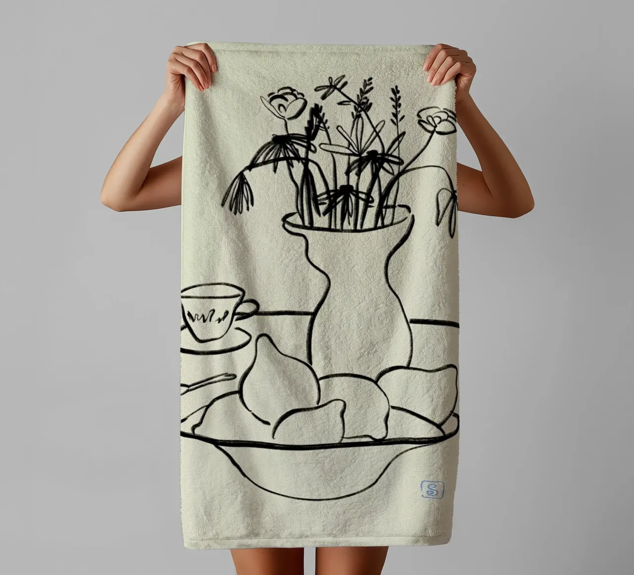 Lemons And Flowers towel by Sandra Poliakov