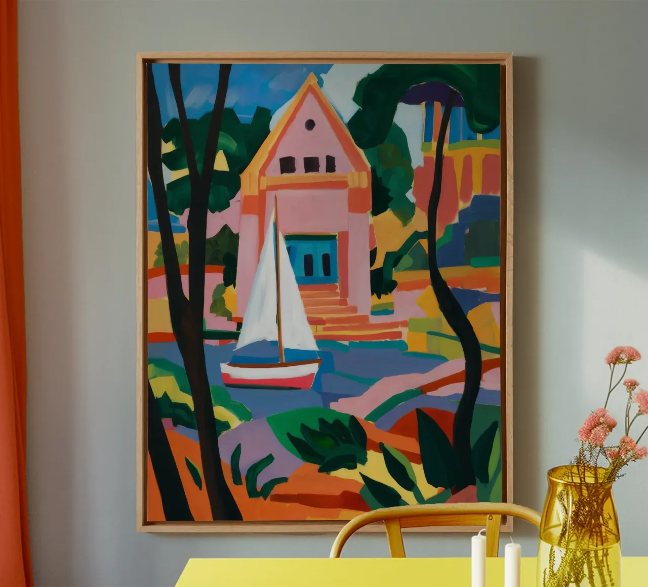 Abstract meerzeil canvas met Baklijst van Chroma Haven