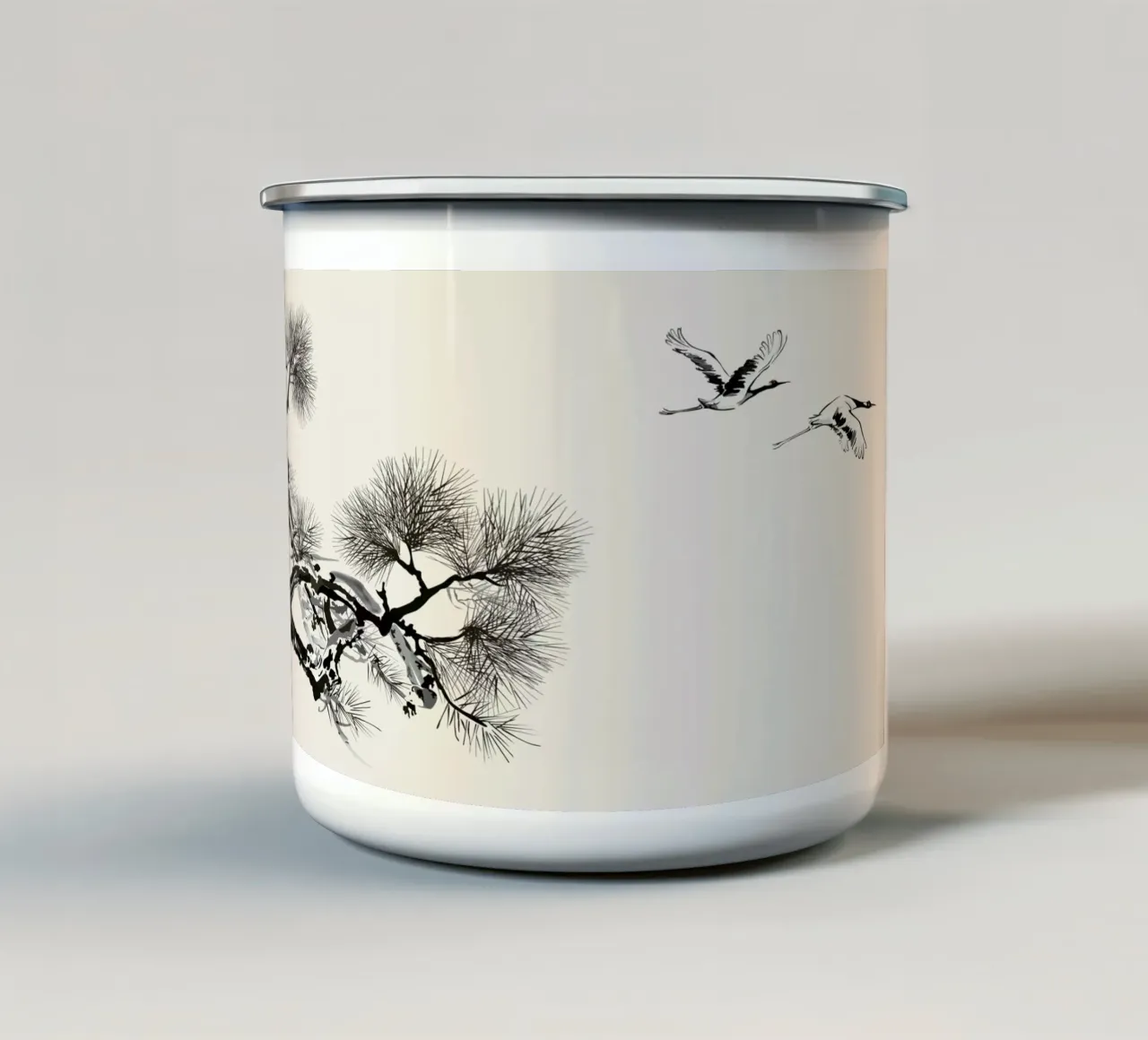 Japanese Cranes tazza in smalto da Flora & Fauna