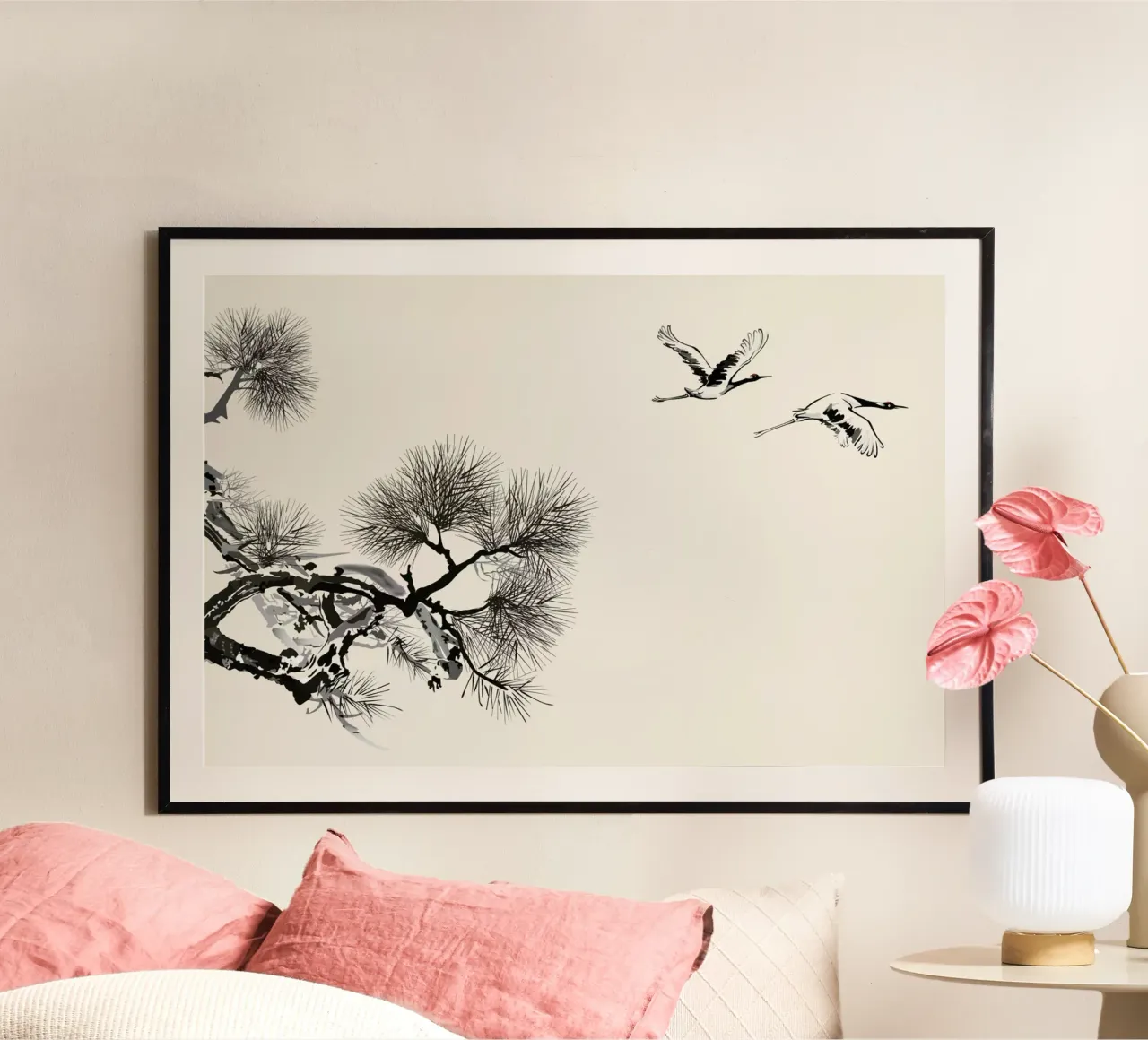 Japanese Cranes poster con telaio in alluminio da Flora & Fauna