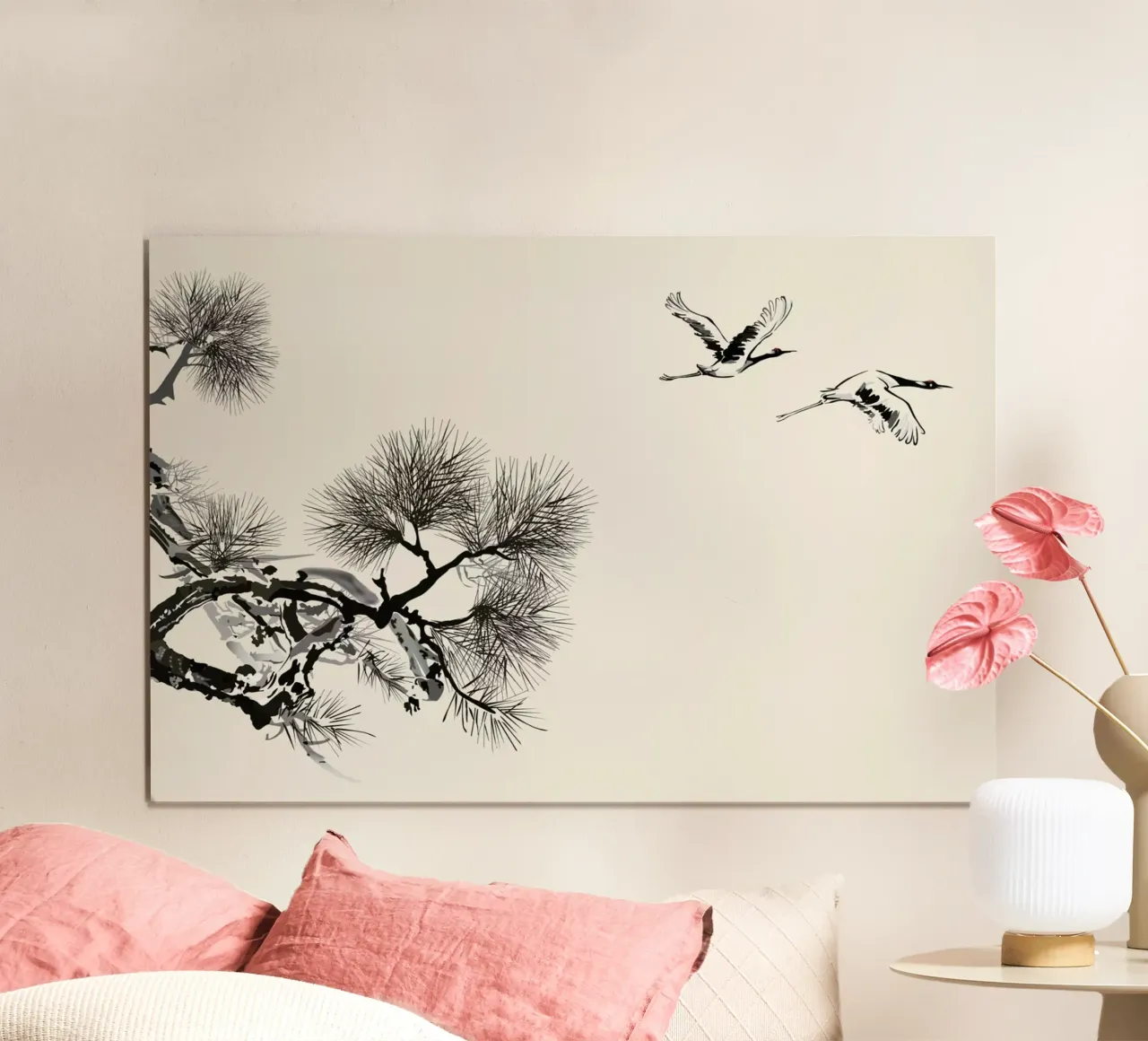 Japanese Cranes poster con telaio in alluminio da Flora & Fauna