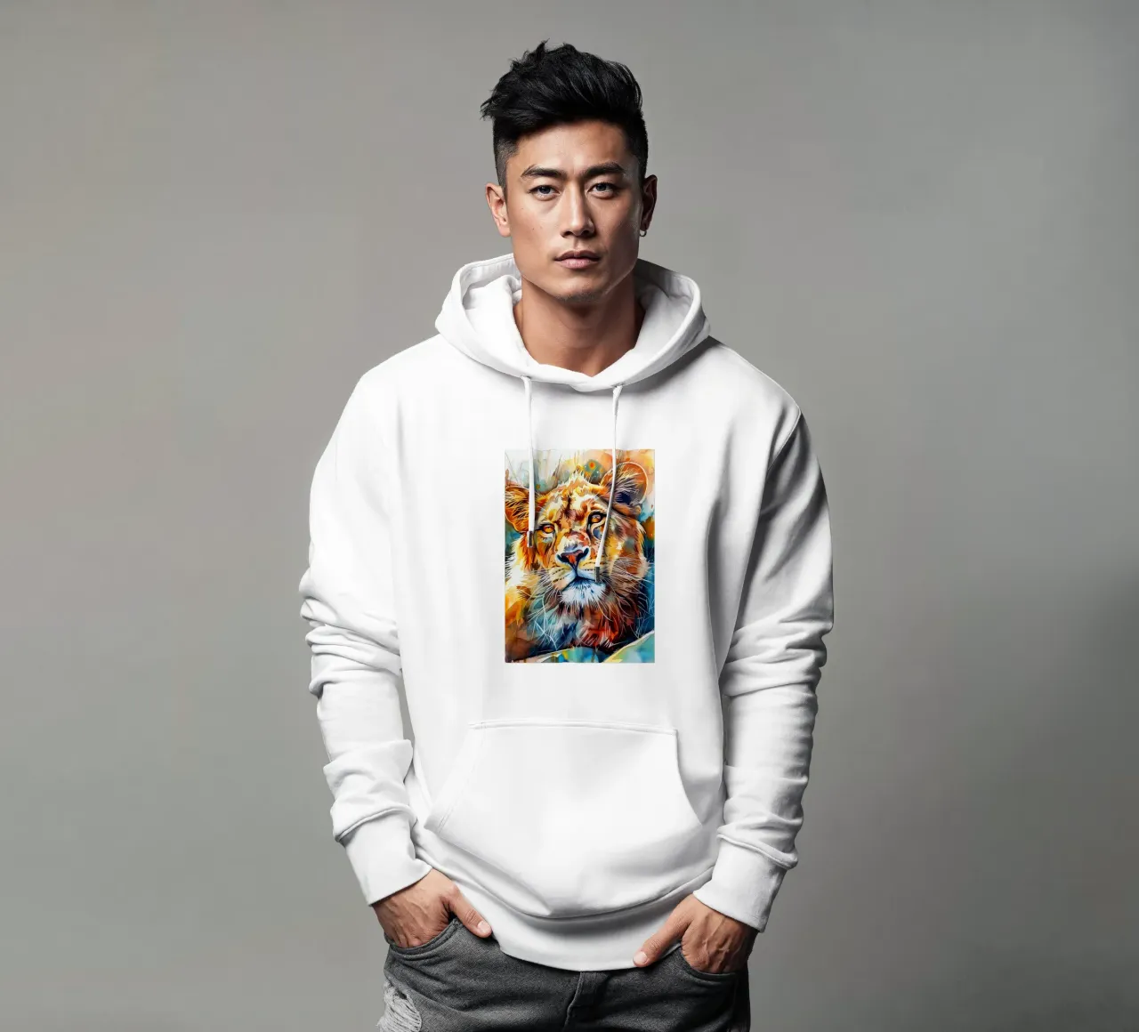 Leone acquerellato felpa con cappuccio da Lionmixart