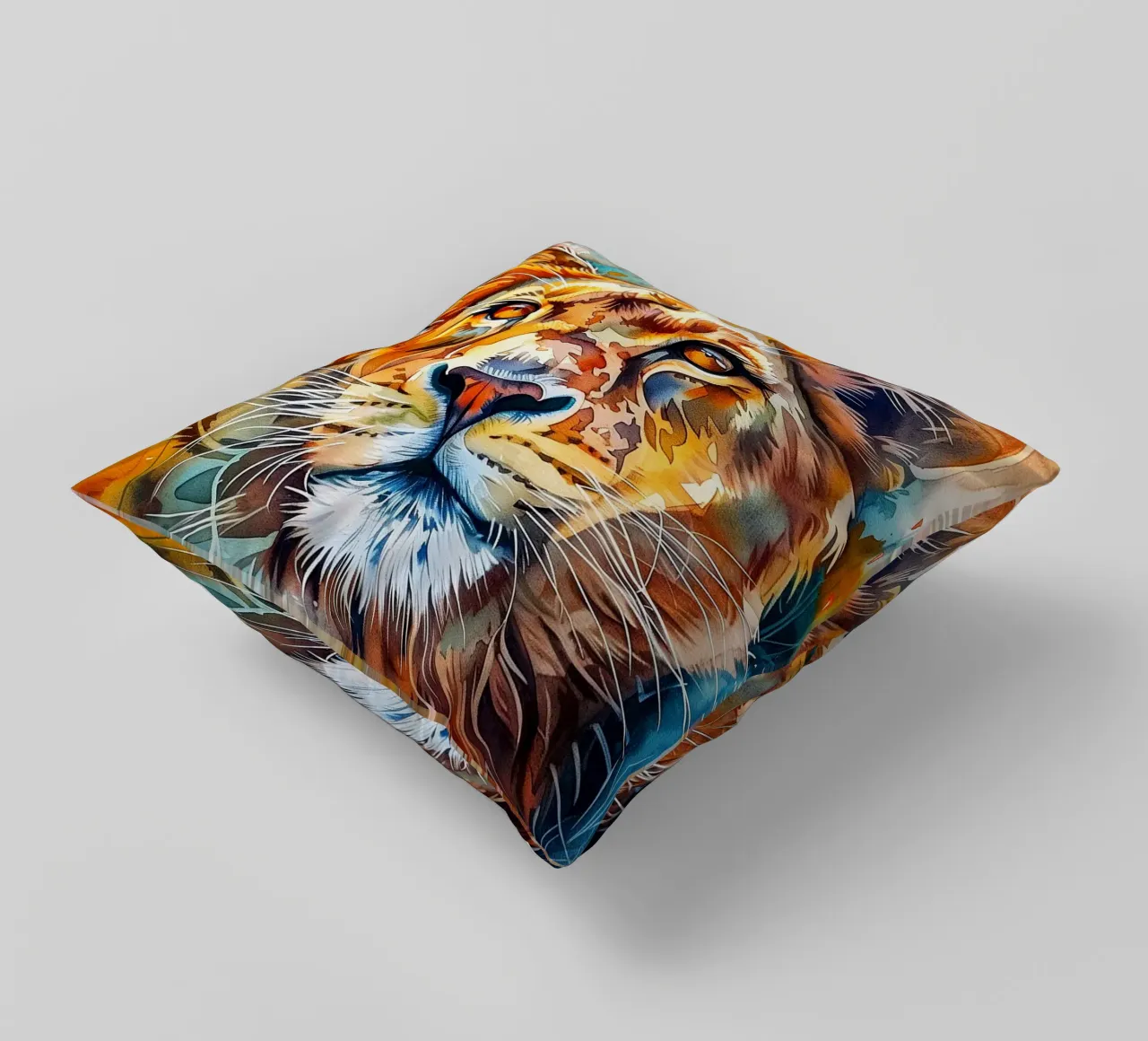 Leone acquerellato cuscino da Lionmixart