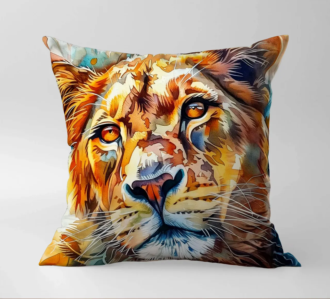 Leone acquerellato cuscino da Lionmixart