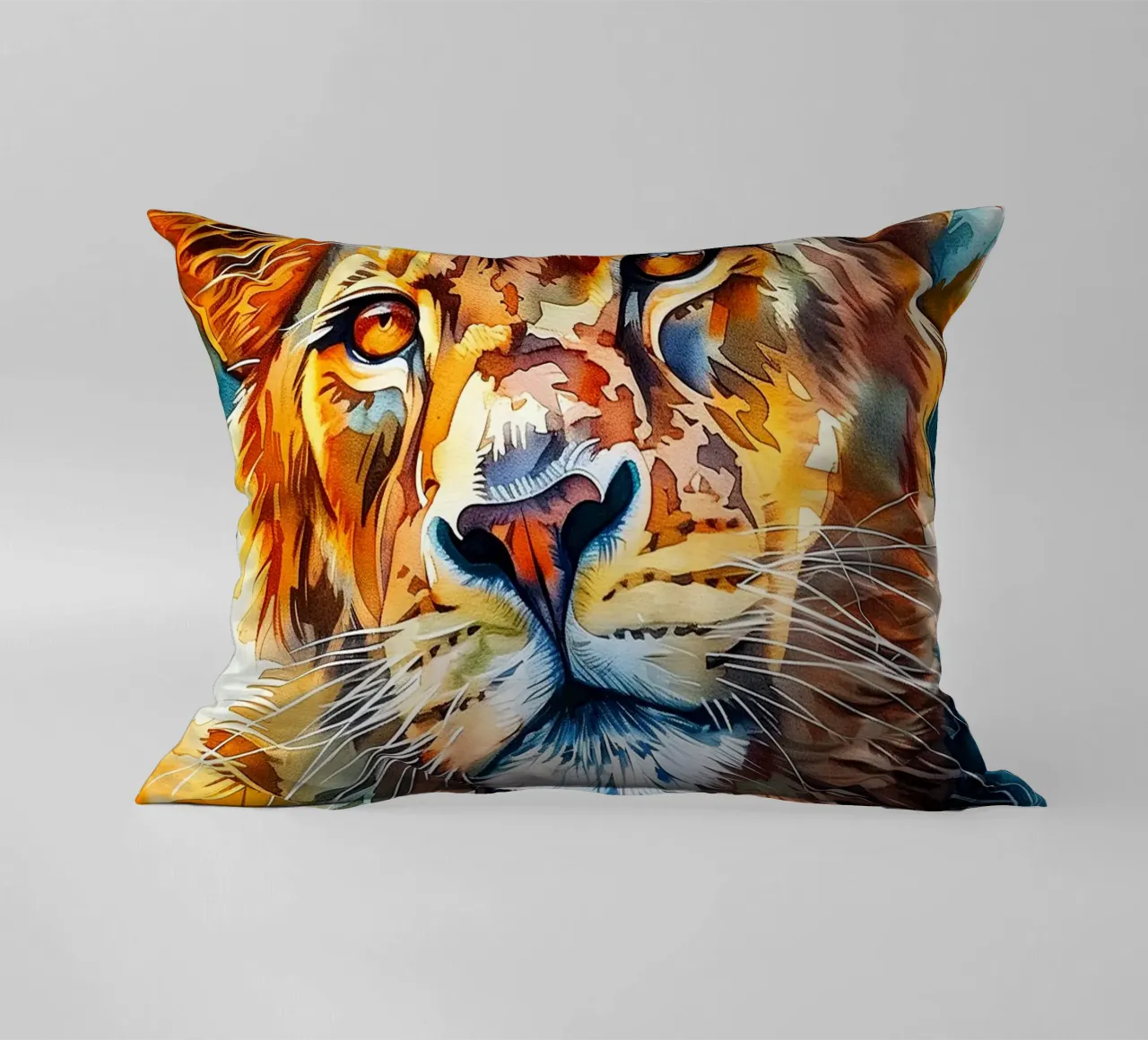 Leone acquerellato cuscino da Lionmixart