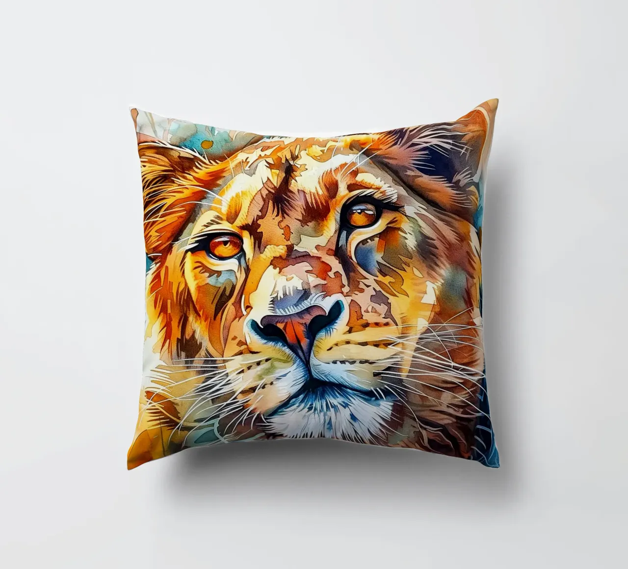 Leone acquerellato cuscino da Lionmixart