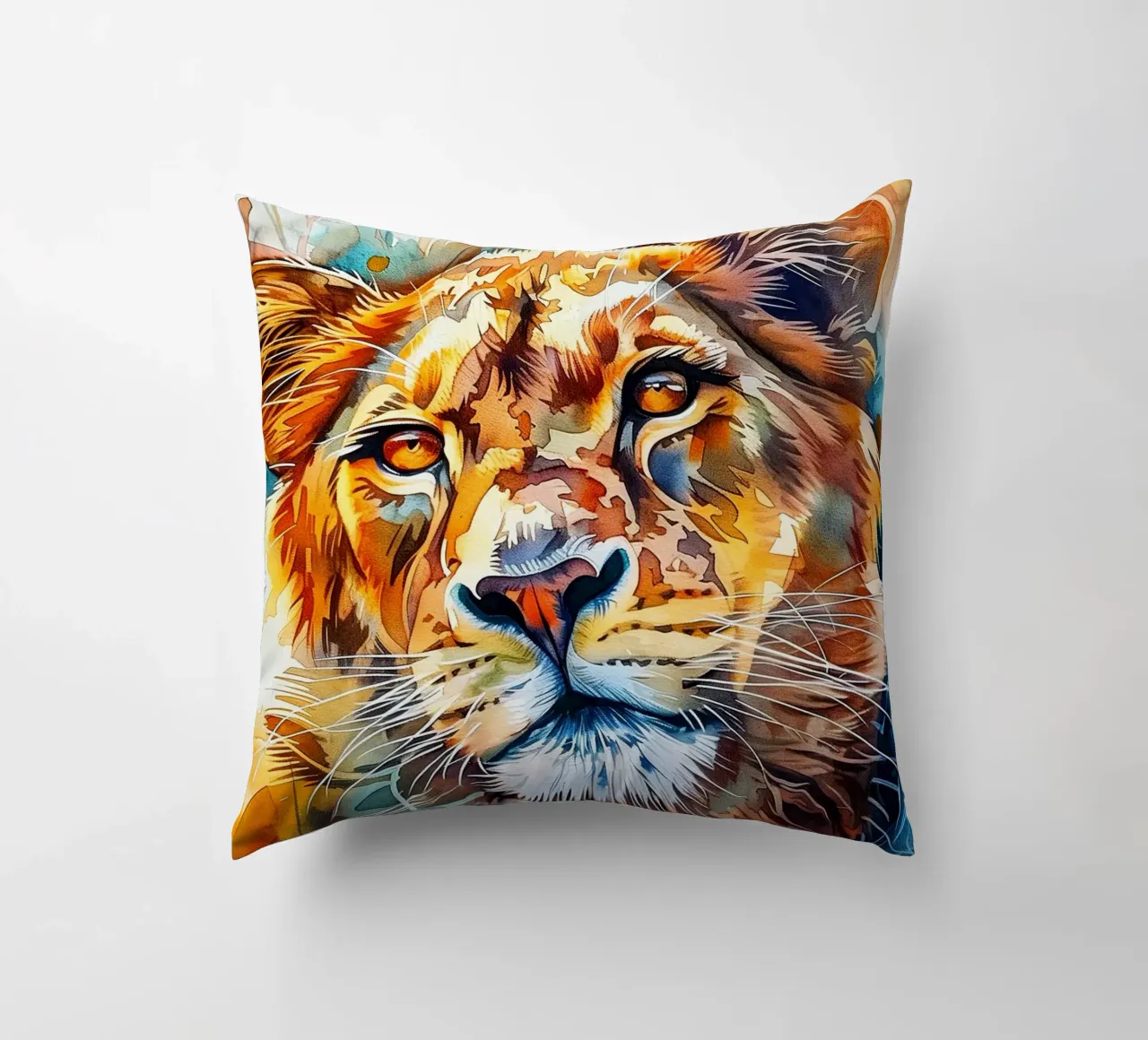 Leone acquerellato cuscino da Lionmixart