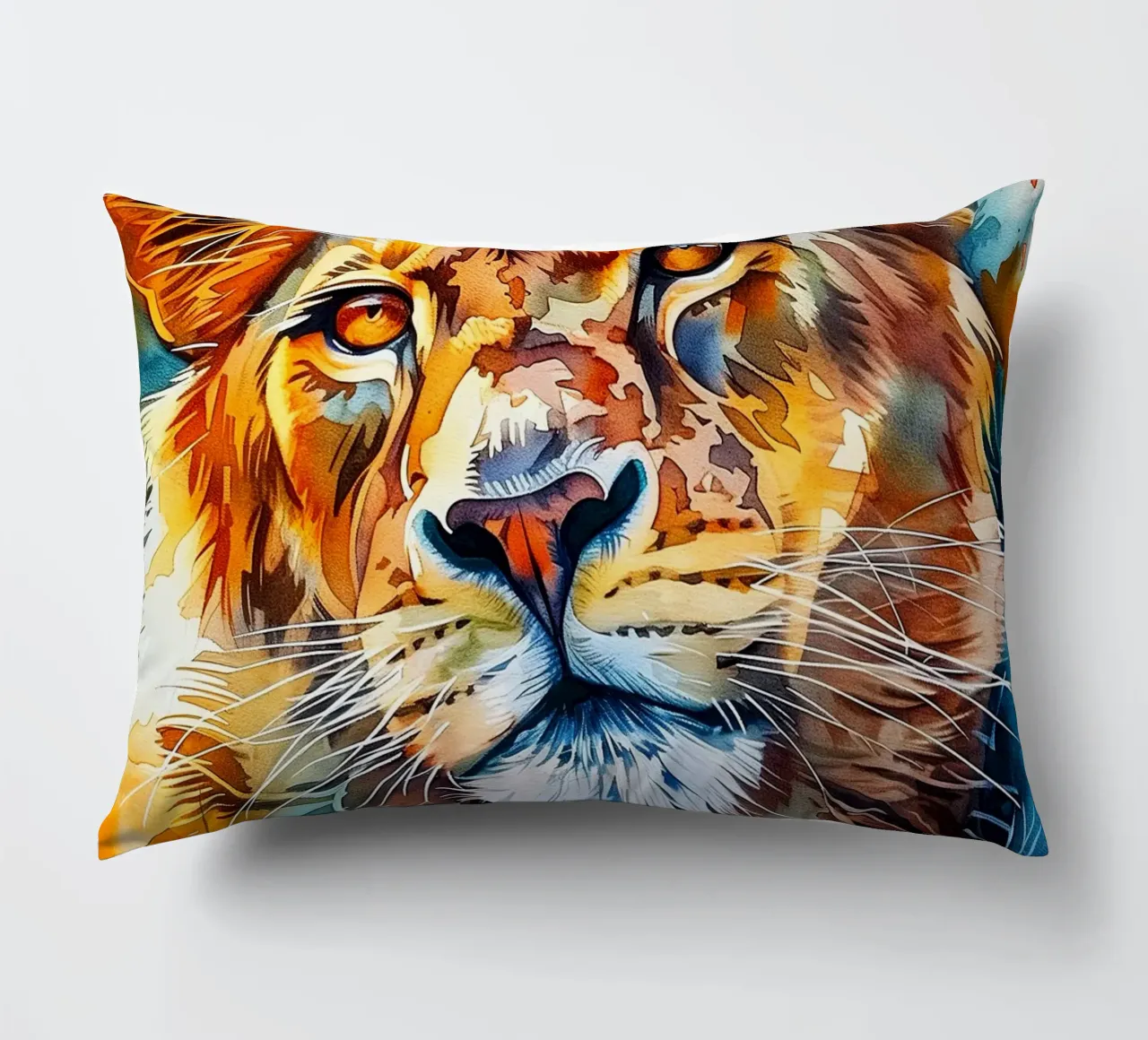 Leone acquerellato cuscino da Lionmixart