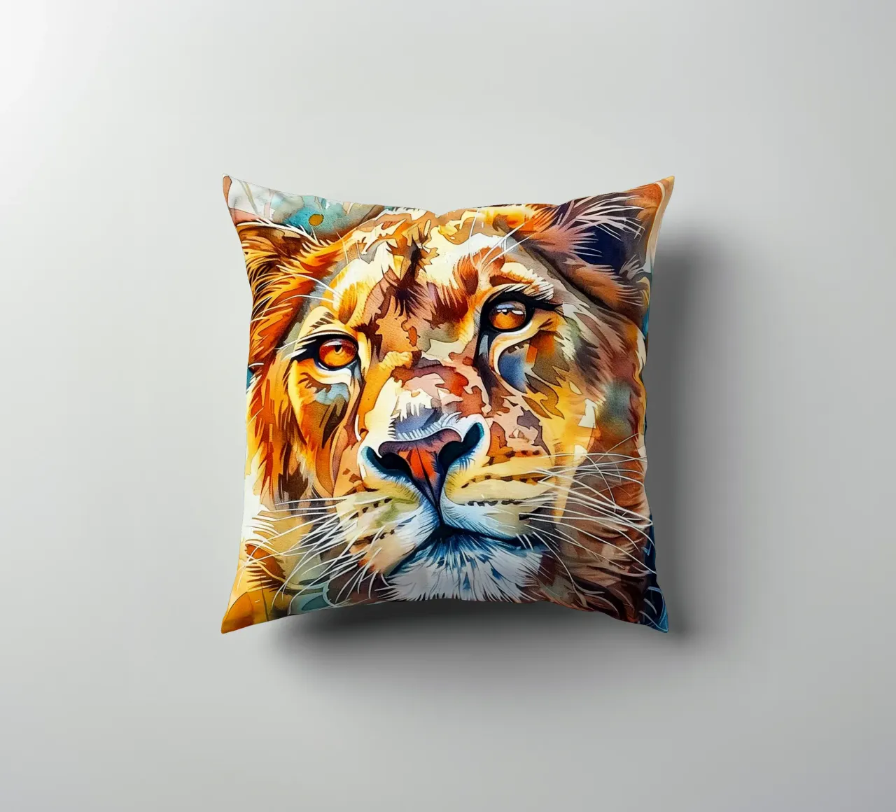 Leone acquerellato cuscino da Lionmixart