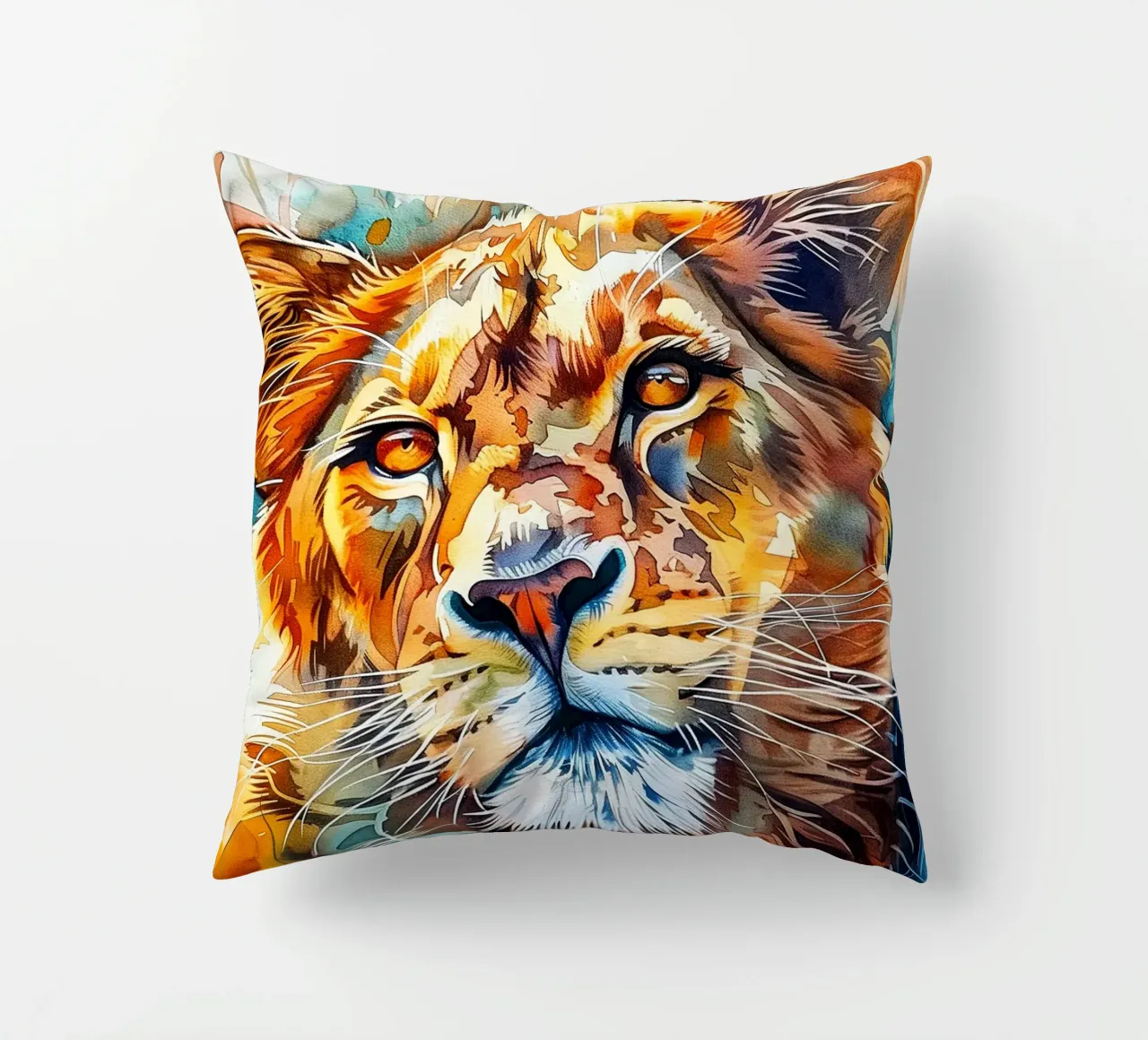 Leone acquerellato cuscino da Lionmixart