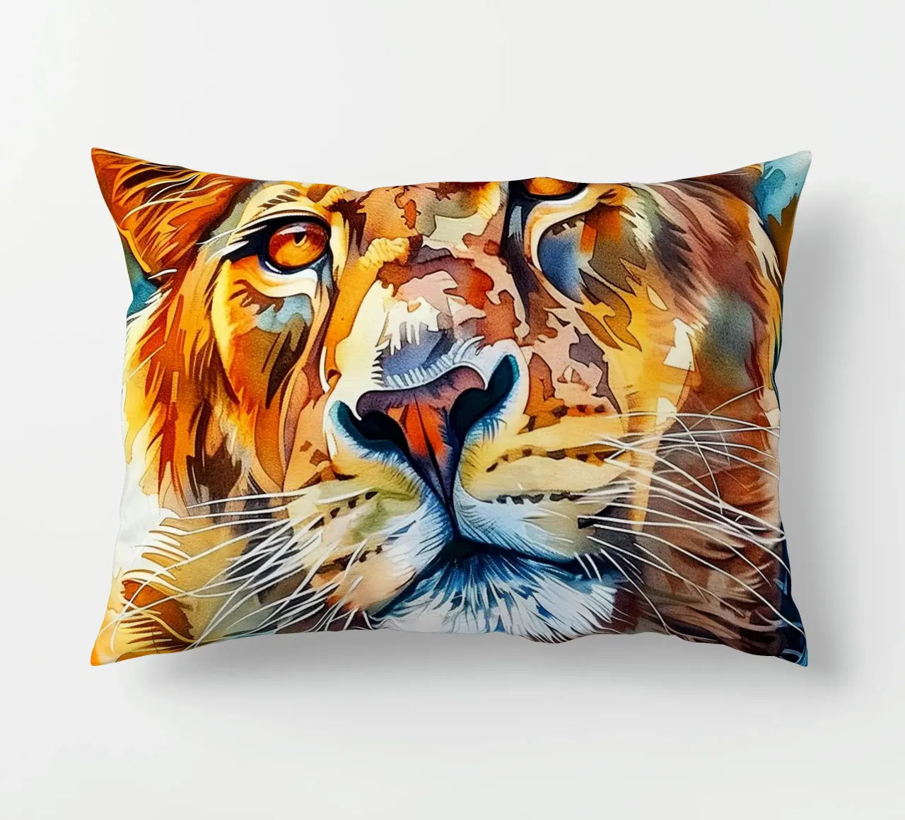 Leone acquerellato cuscino da Lionmixart